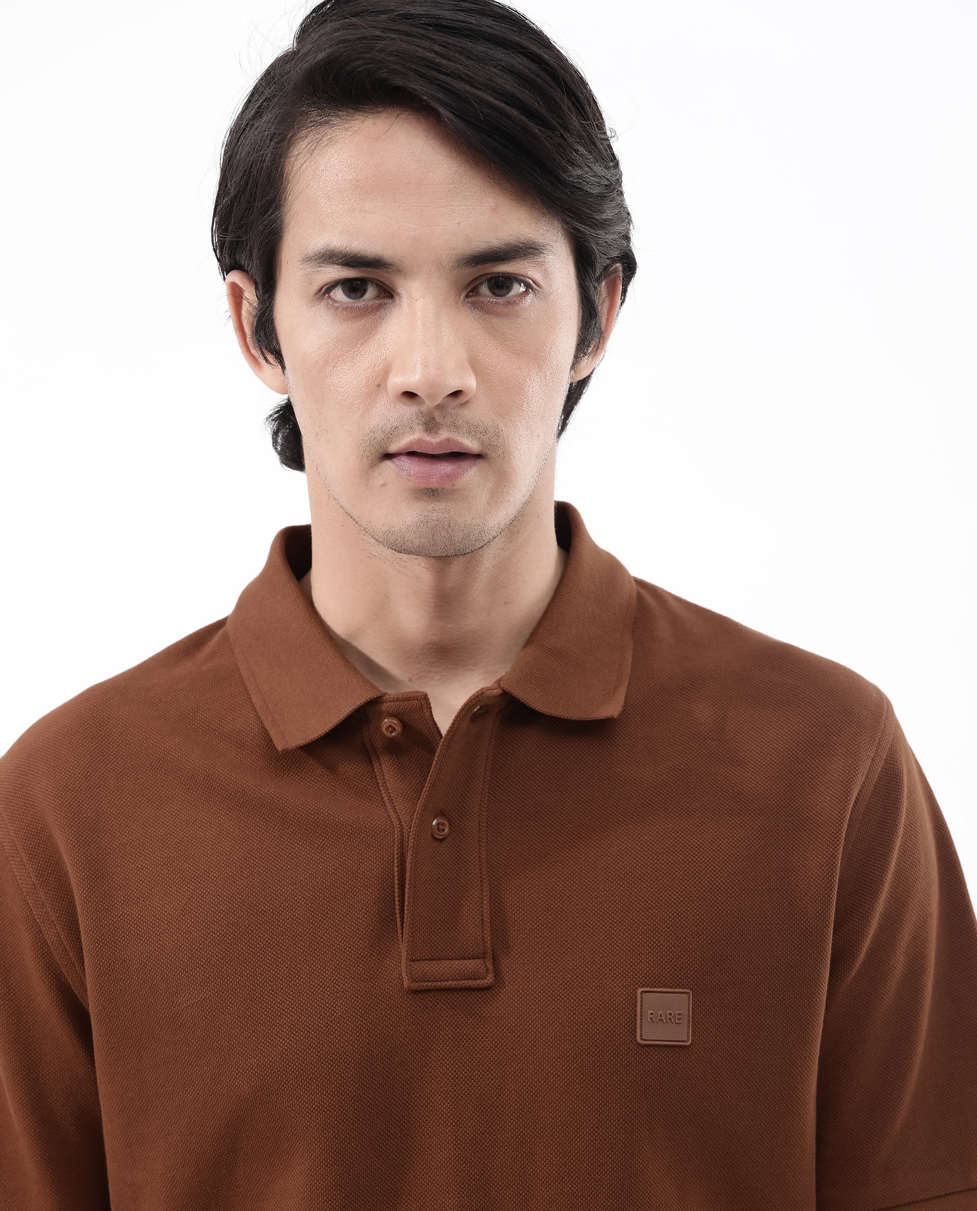 Rare Rabbit Mens Pare Dark Dark Rust Short Sleeve Solid Polo T-Shirt