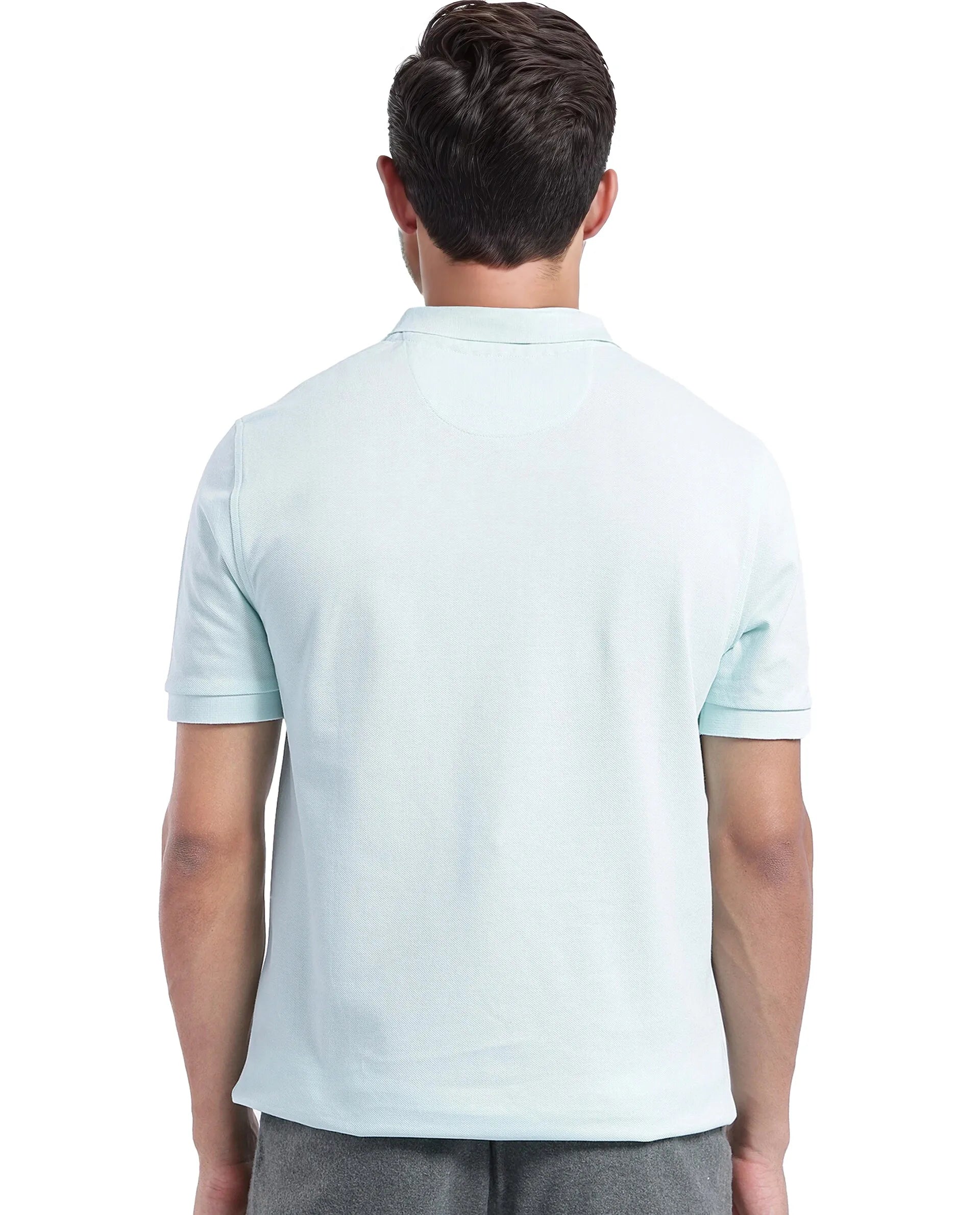 Rare Rabbit Men Pare-1 Light Blue Cotton Fabric Short Sleeve Collared Neck Regular Fit Printed Polo