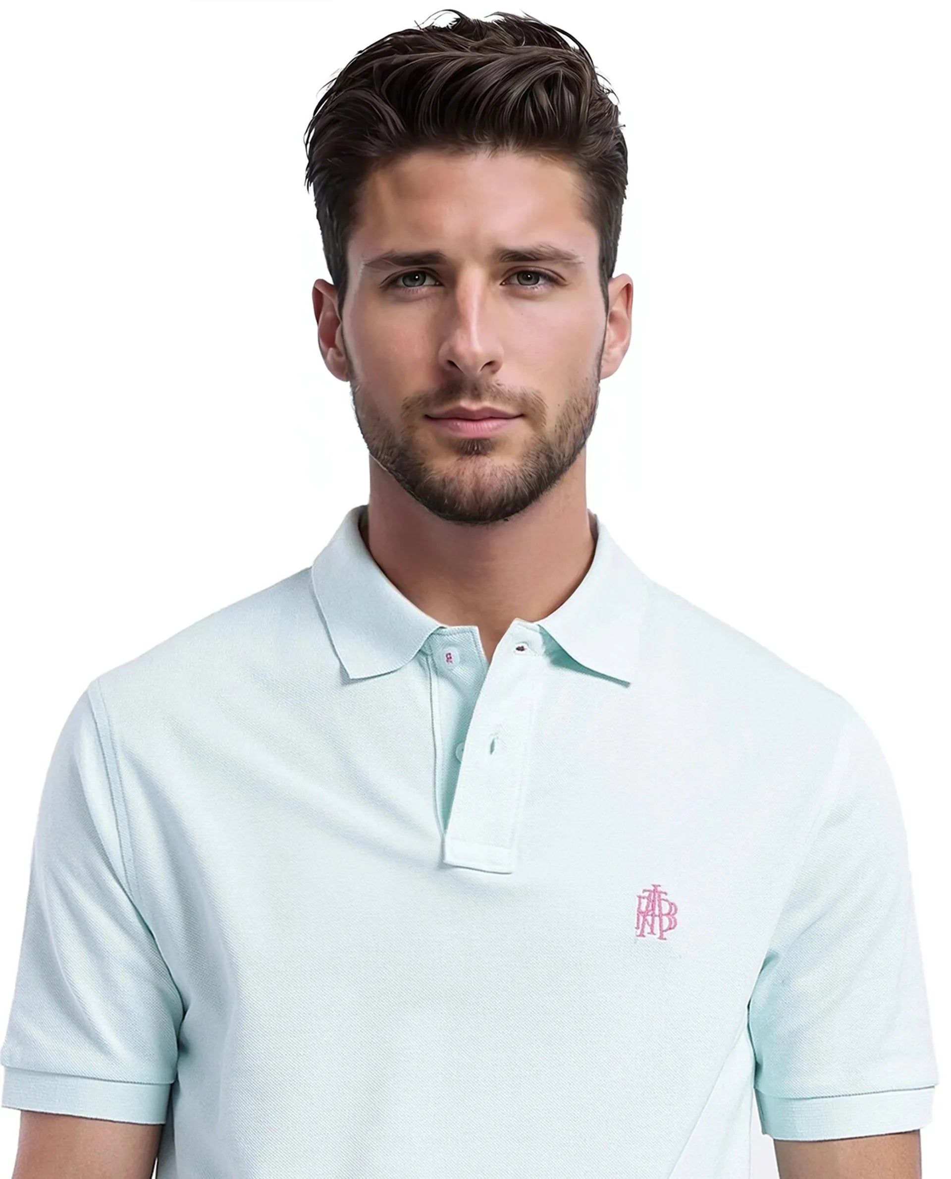 Rare Rabbit Men Pare-1 Light Blue Cotton Fabric Short Sleeve Collared Neck Regular Fit Printed Polo