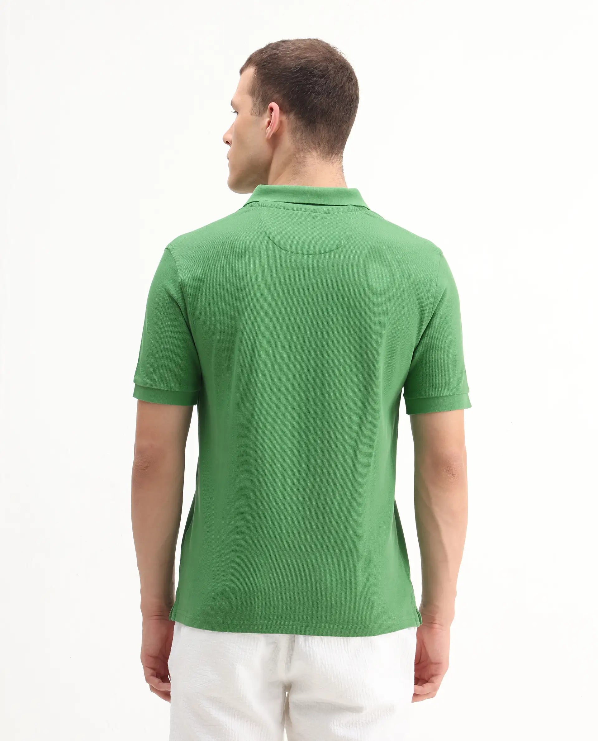 Rare Rabbit Men's Pare-1 Green Cotton Plain Regular Fit Half Sleeve Polo