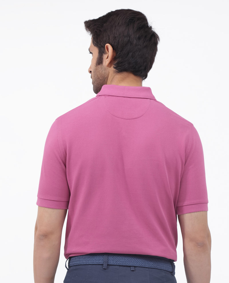 Rare Rabbit Mens Paret-Bright Pink Short Sleeve Embroidered Logo Solid Polo T-Shirt