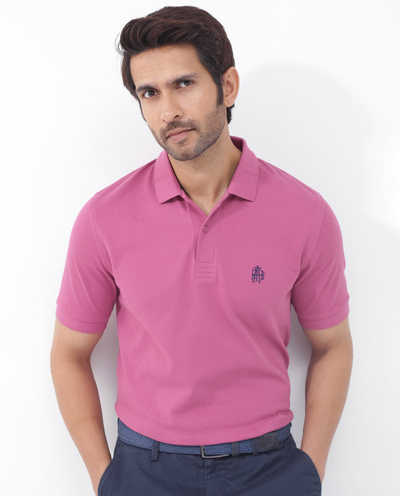 Rare Rabbit Mens Paret-Bright Pink Short Sleeve Embroidered Logo Solid Polo T-Shirt