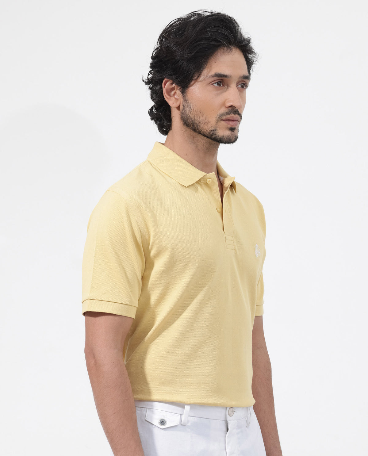 Rare Rabbit Mens Paret-Bright Yellow Short Sleeve Embroidered Logo Solid Polo T-Shirt