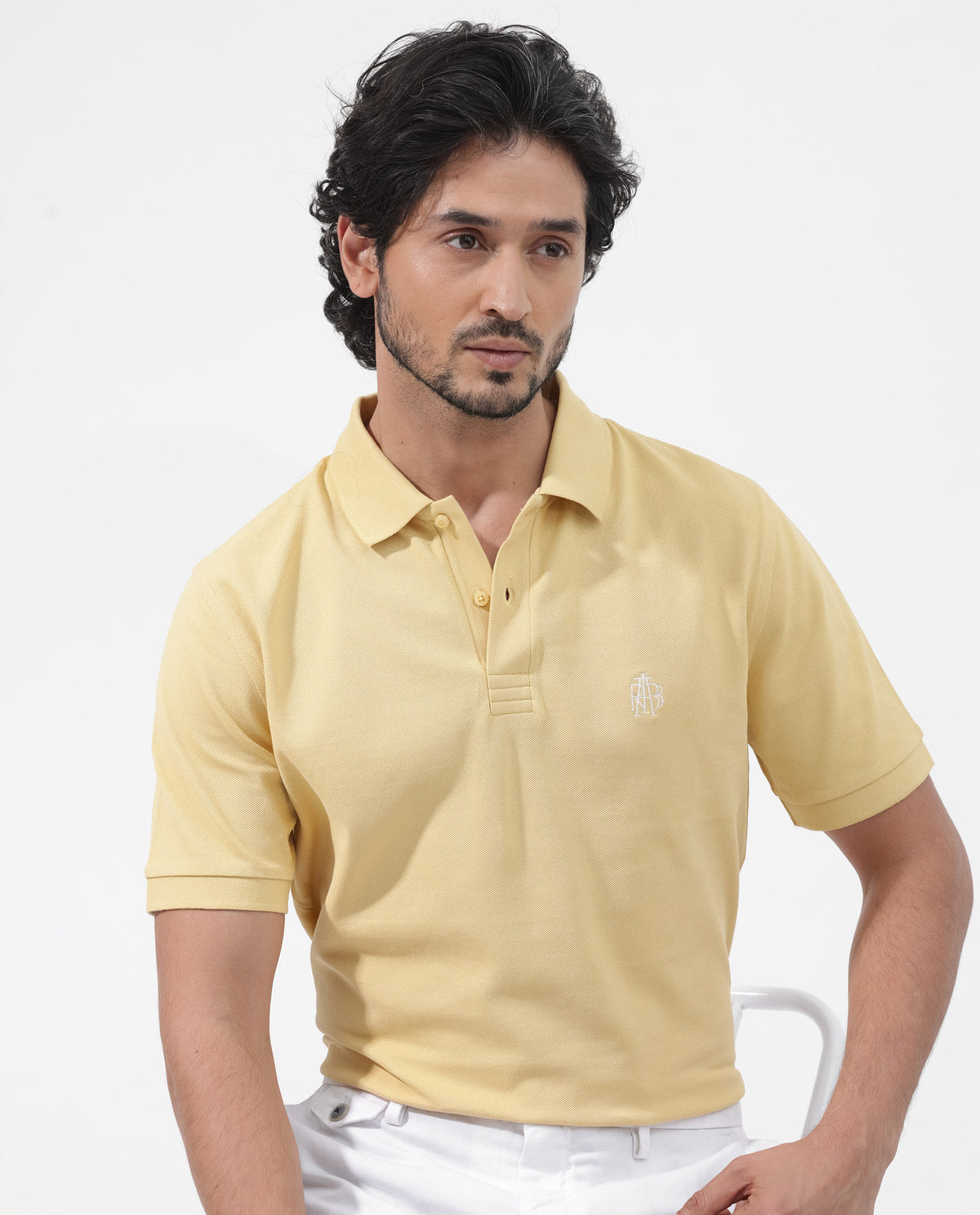 Rare Rabbit Mens Paret-Bright Yellow Short Sleeve Embroidered Logo Solid Polo T-Shirt
