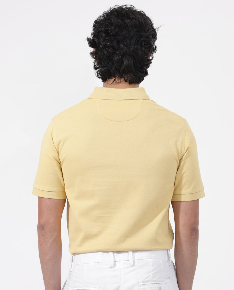 Rare Rabbit Mens Paret-Bright Yellow Short Sleeve Embroidered Logo Solid Polo T-Shirt