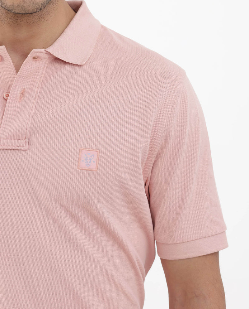 Rare Rabbit Mens Paret-Pastel Pastel Peach Short Sleeve Embroidered Logo Solid Polo T-Shirt