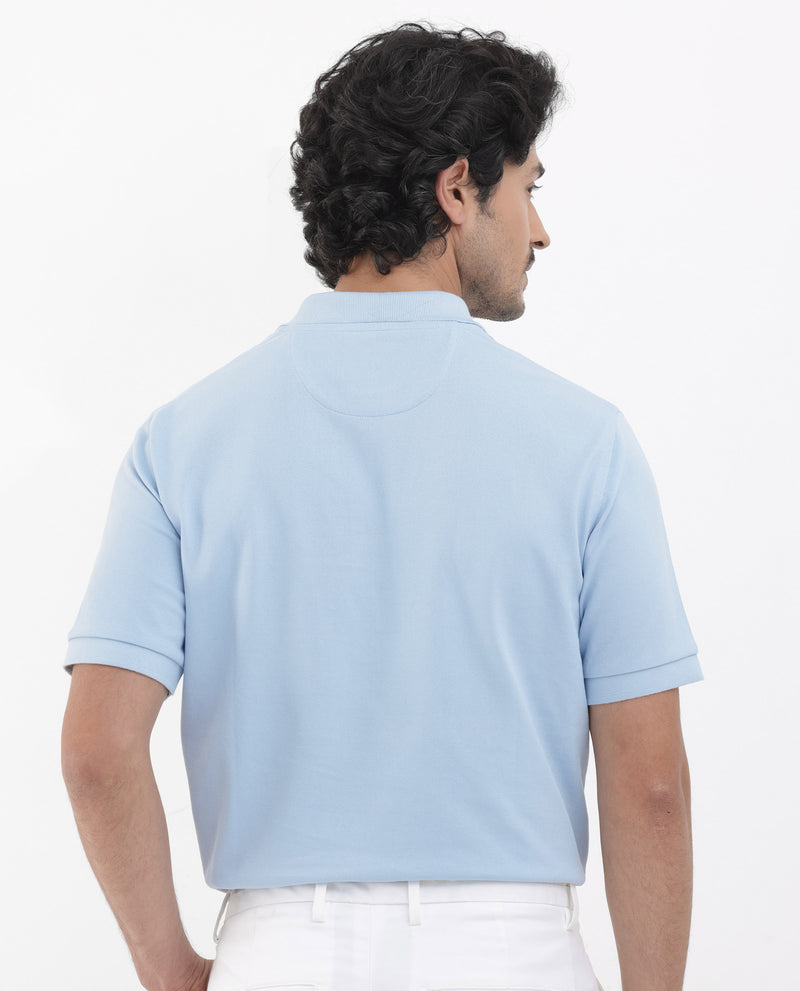 Rare Rabbit Mens Paret-Pastel Pastel Blue Short Sleeve Embroidered Logo Solid Polo T-Shirt