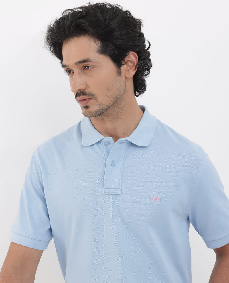 Rare Rabbit Mens Paret-Pastel Pastel Blue Short Sleeve Embroidered Logo Solid Polo T-Shirt