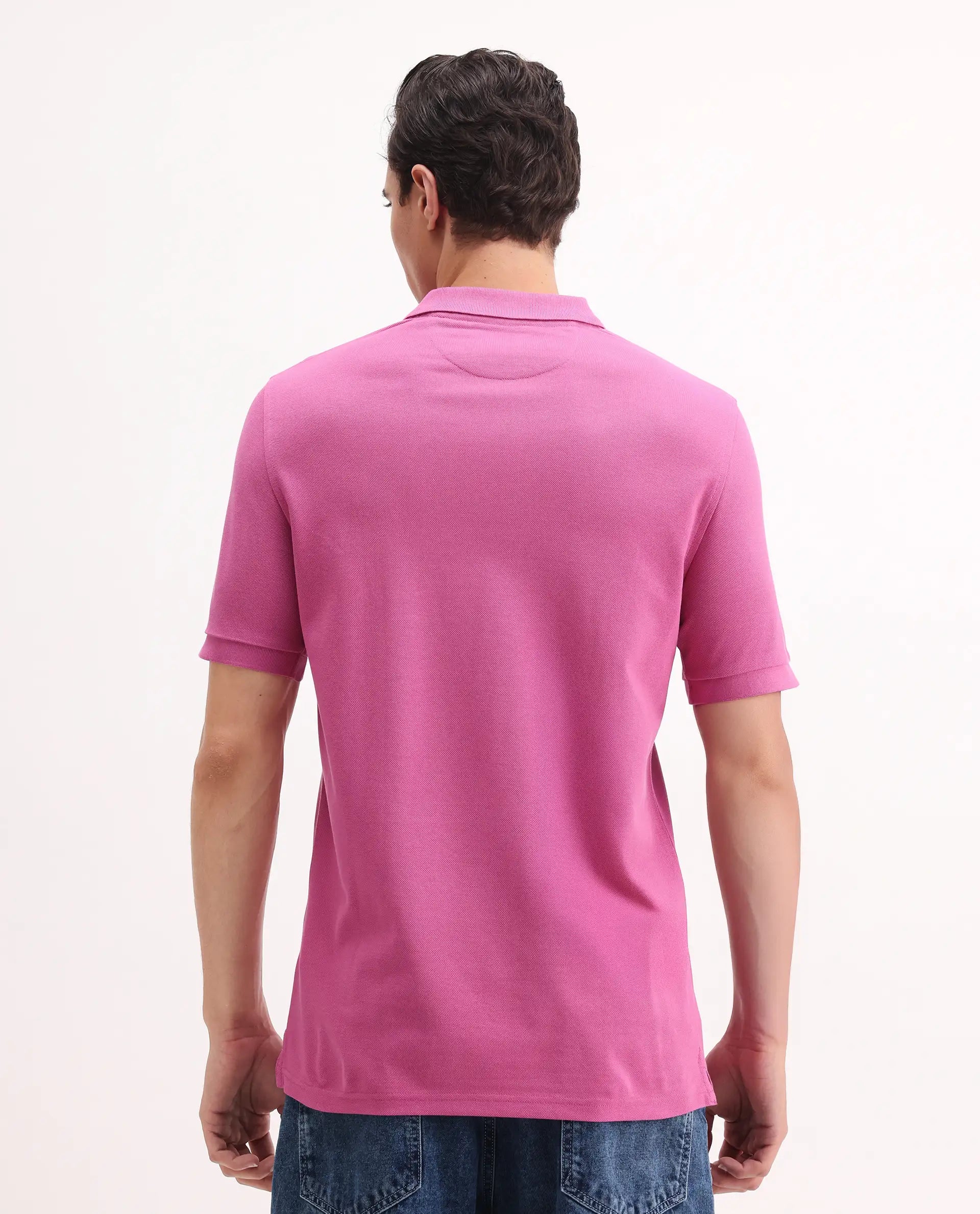 Rare Rabbit Men's Paret-Bright Flouroscent Pink Cotton Embroidered Regular Fit Half Sleeve Polo