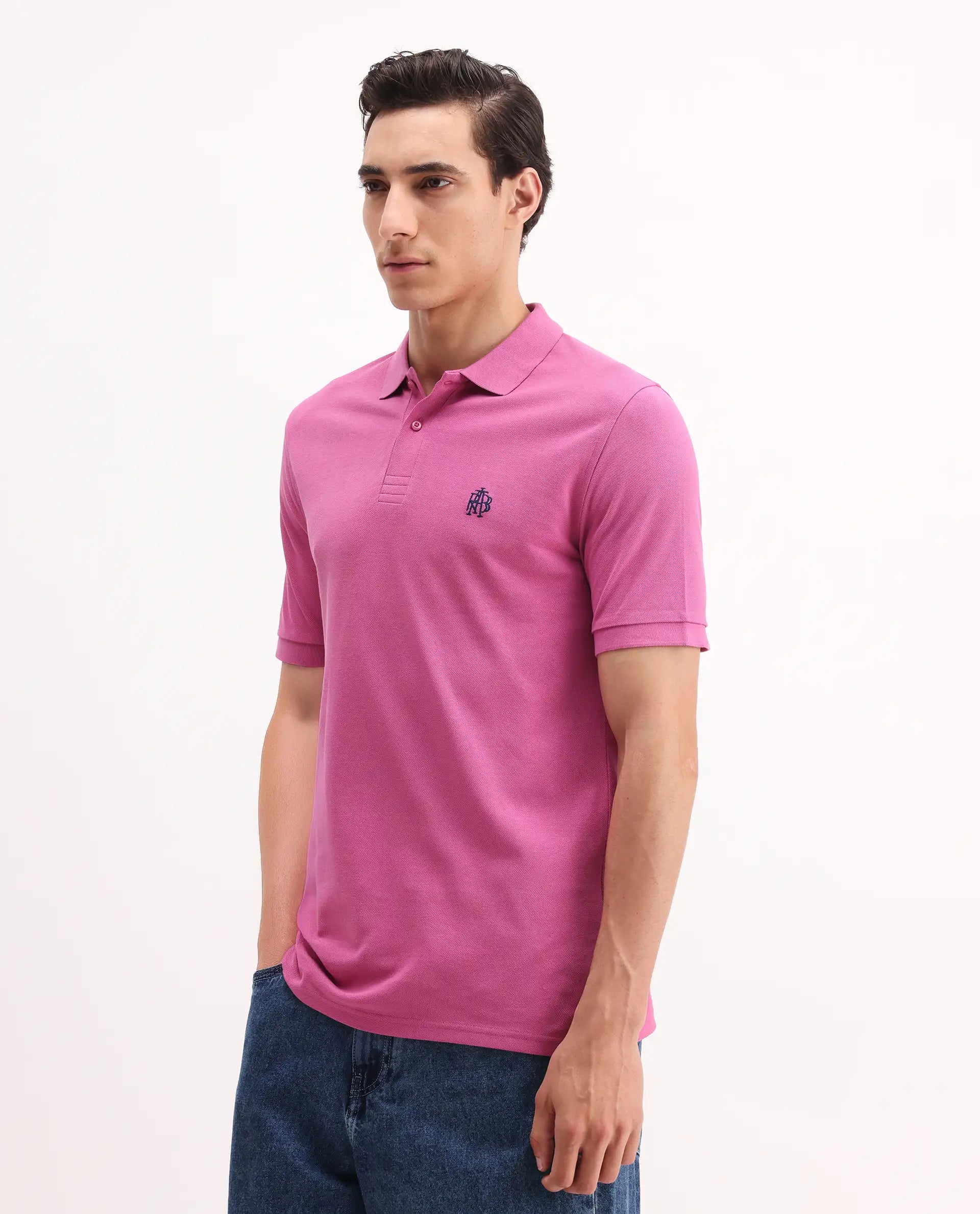 Rare Rabbit Men's Paret-Bright Flouroscent Pink Cotton Embroidered Regular Fit Half Sleeve Polo