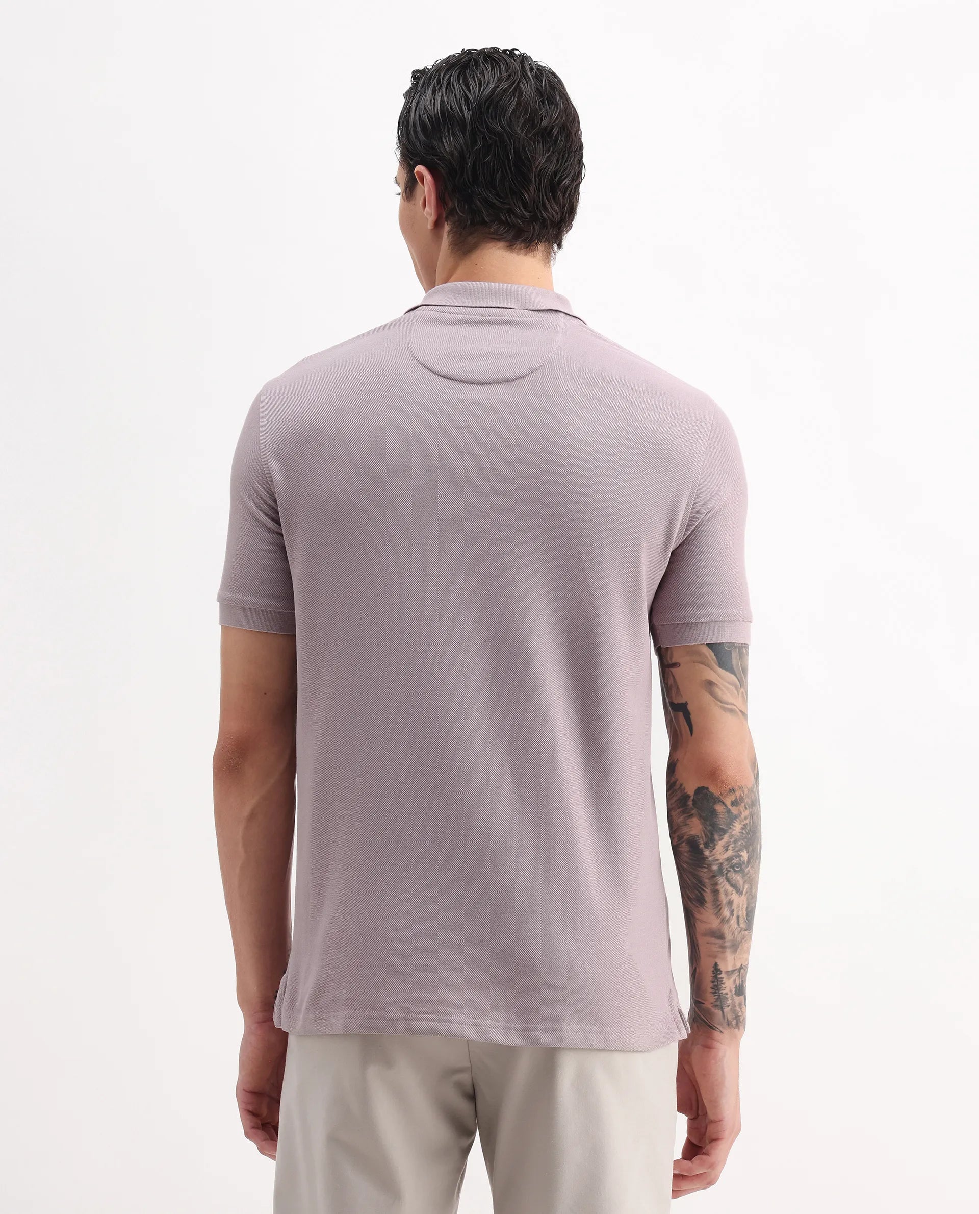 Rare Rabbit Men's Paret-Bright Purple Cotton Embroidered Regular Fit Half Sleeve Polo