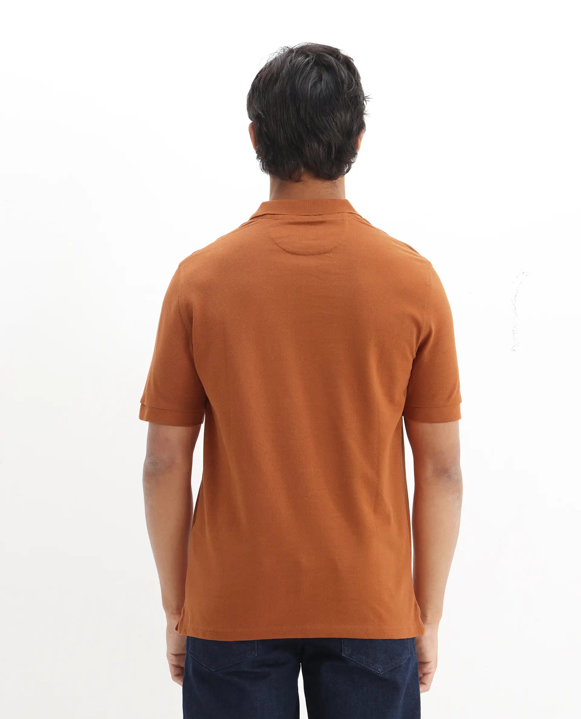 Rare Rabbit Men's Pareto Rust Cotton Embroidered Regular Fit Half Sleeve Polo