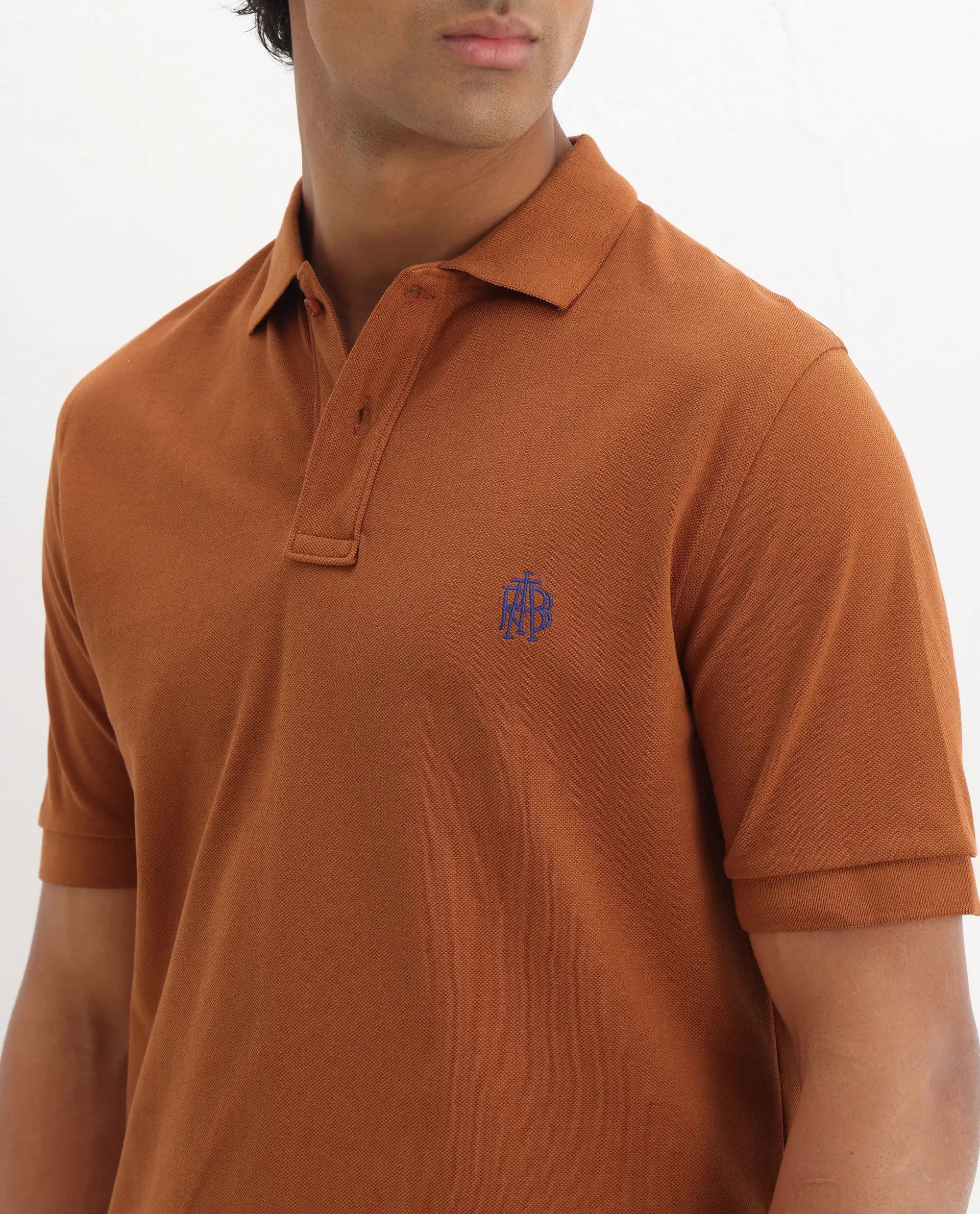 Rare Rabbit Men's Pareto Rust Cotton Embroidered Regular Fit Half Sleeve Polo