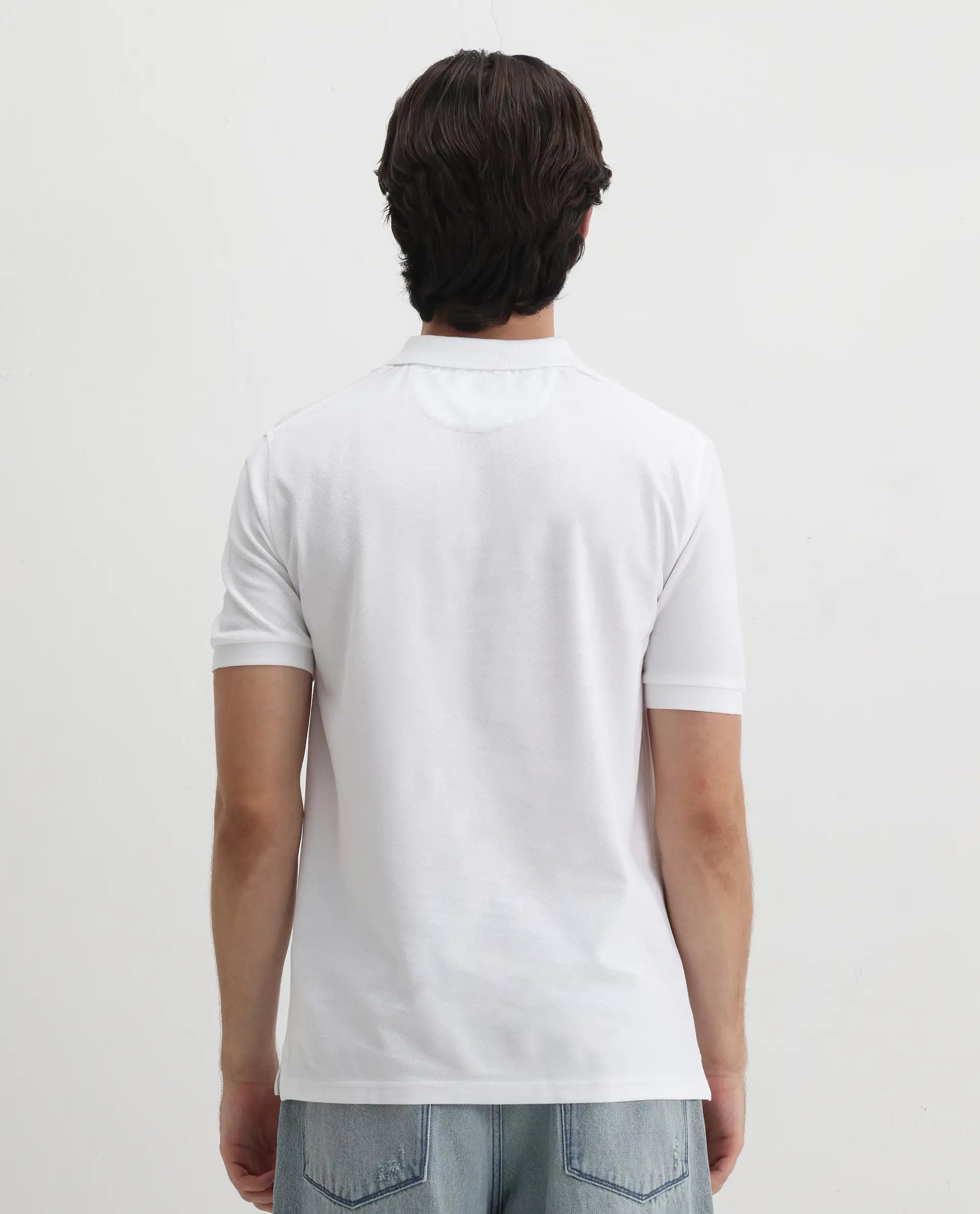 Rare Rabbit Men's Pareto White Cotton Embroidered Regular Fit Half Sleeve Polo