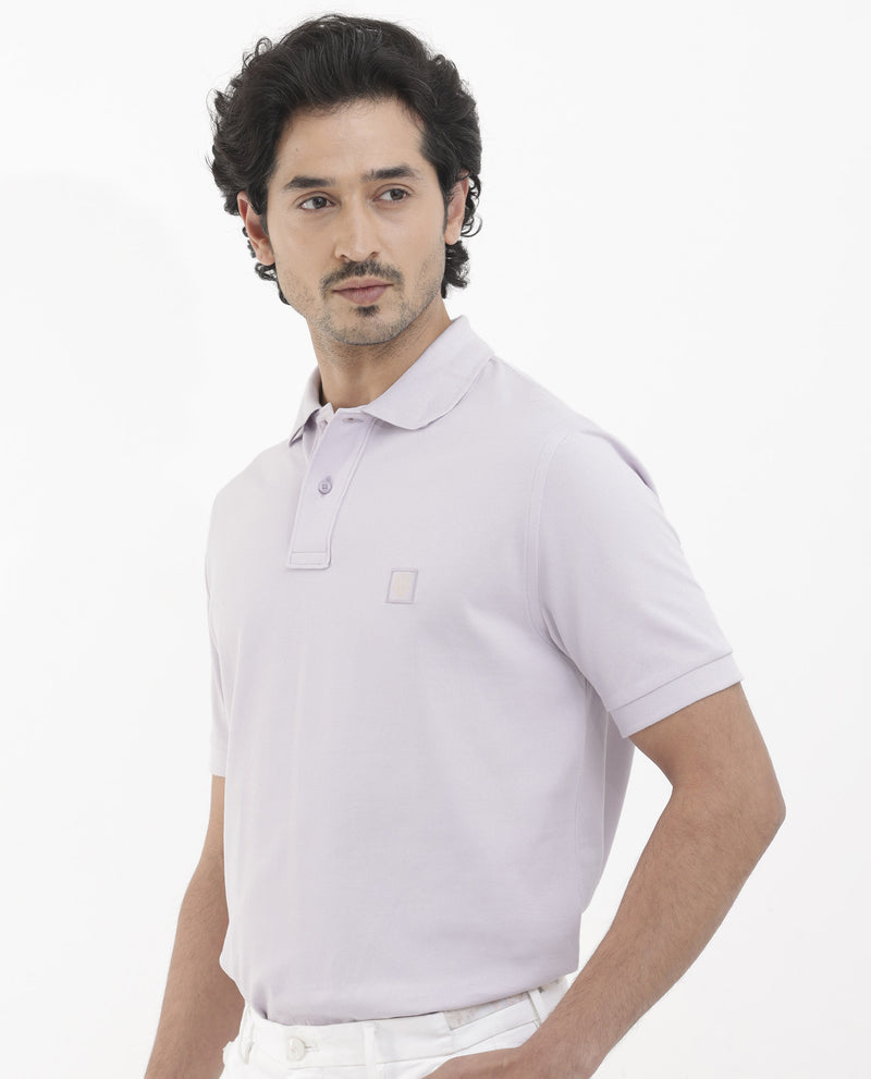 Rare Rabbit Mens Paret-Pastel Pastel Purple Short Sleeve Embroidered Logo Solid Polo T-Shirt