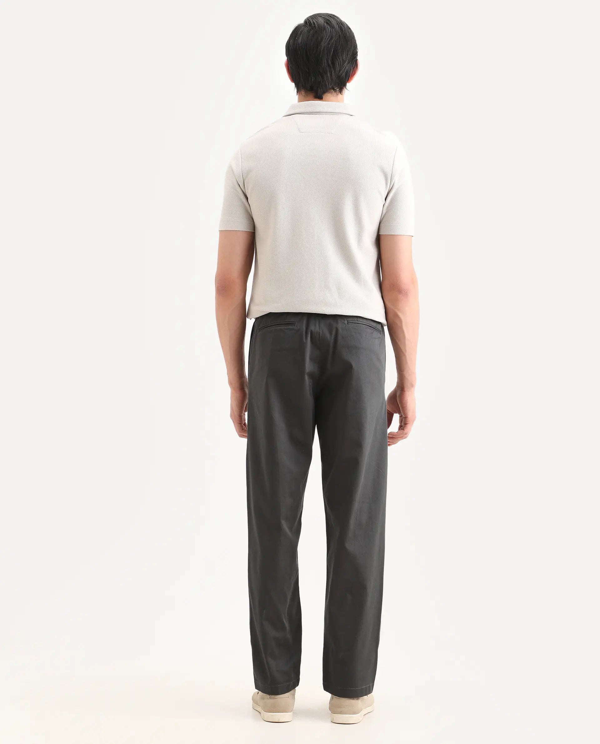 Rare Rabbit Men's Parga Dark Grey Cotton Blend Fabric Regular Fit Plain Trouser
