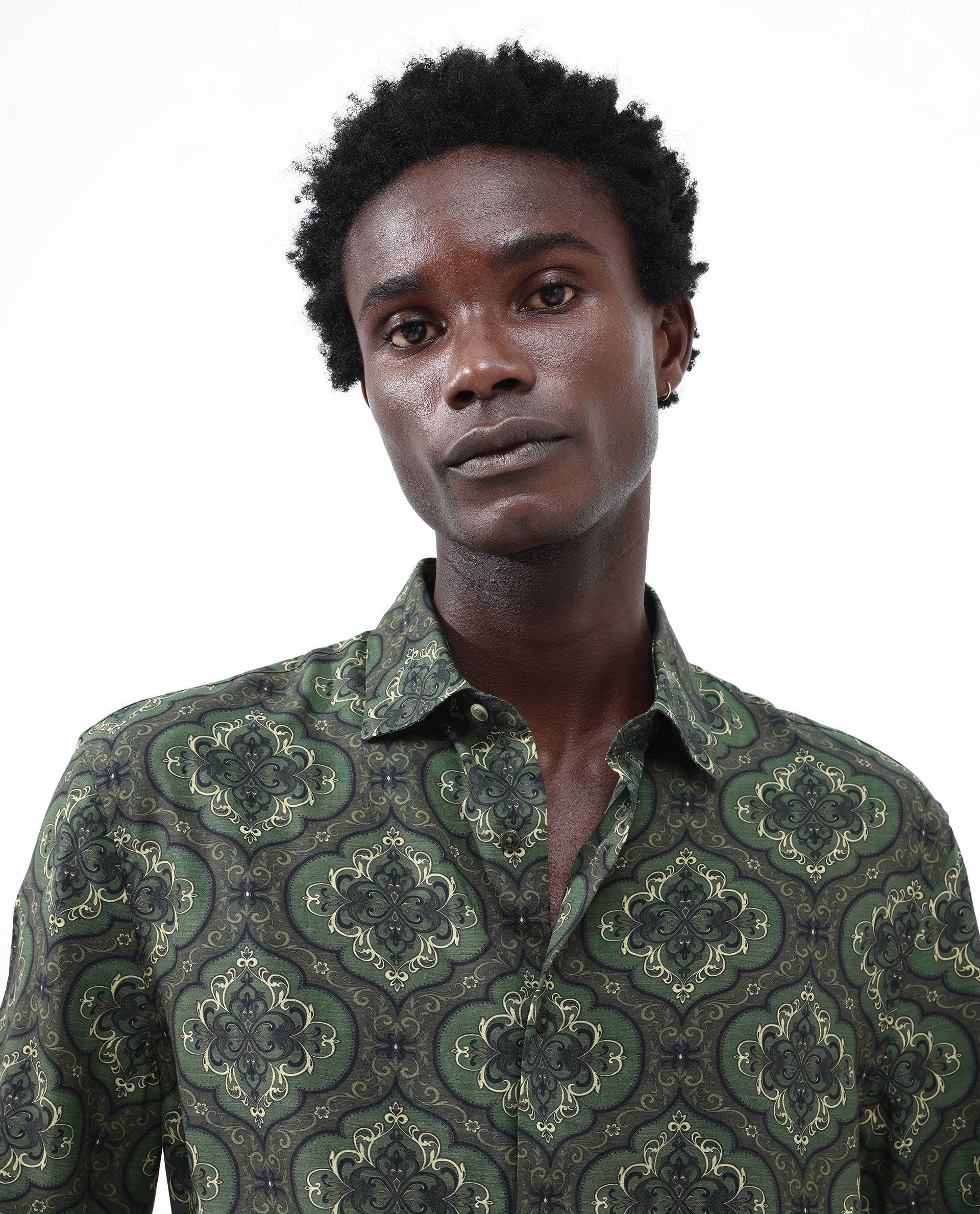 Rare Rabbit Men's Parkes Green Viscose Fabric Half Sleeve Boxy Fit Decorative Art Print Shirt