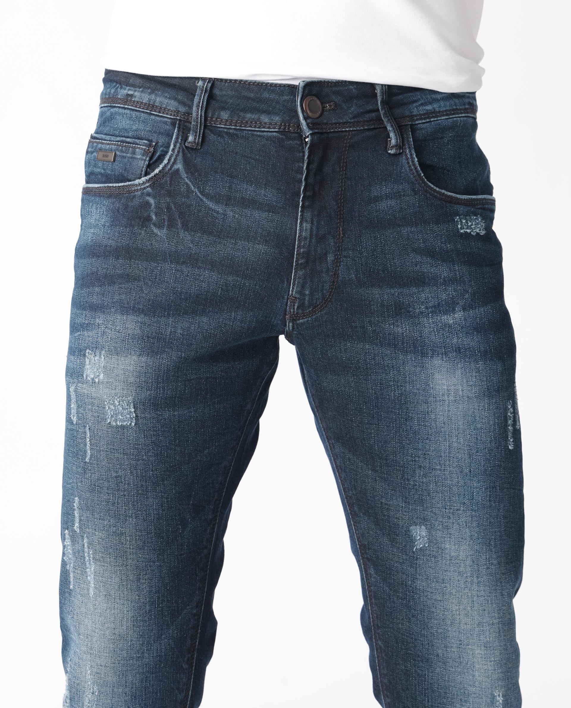 Rare Rabbit Men's Gaule Blue Mid-Rise Mid-Wash Regular Fit Jeans