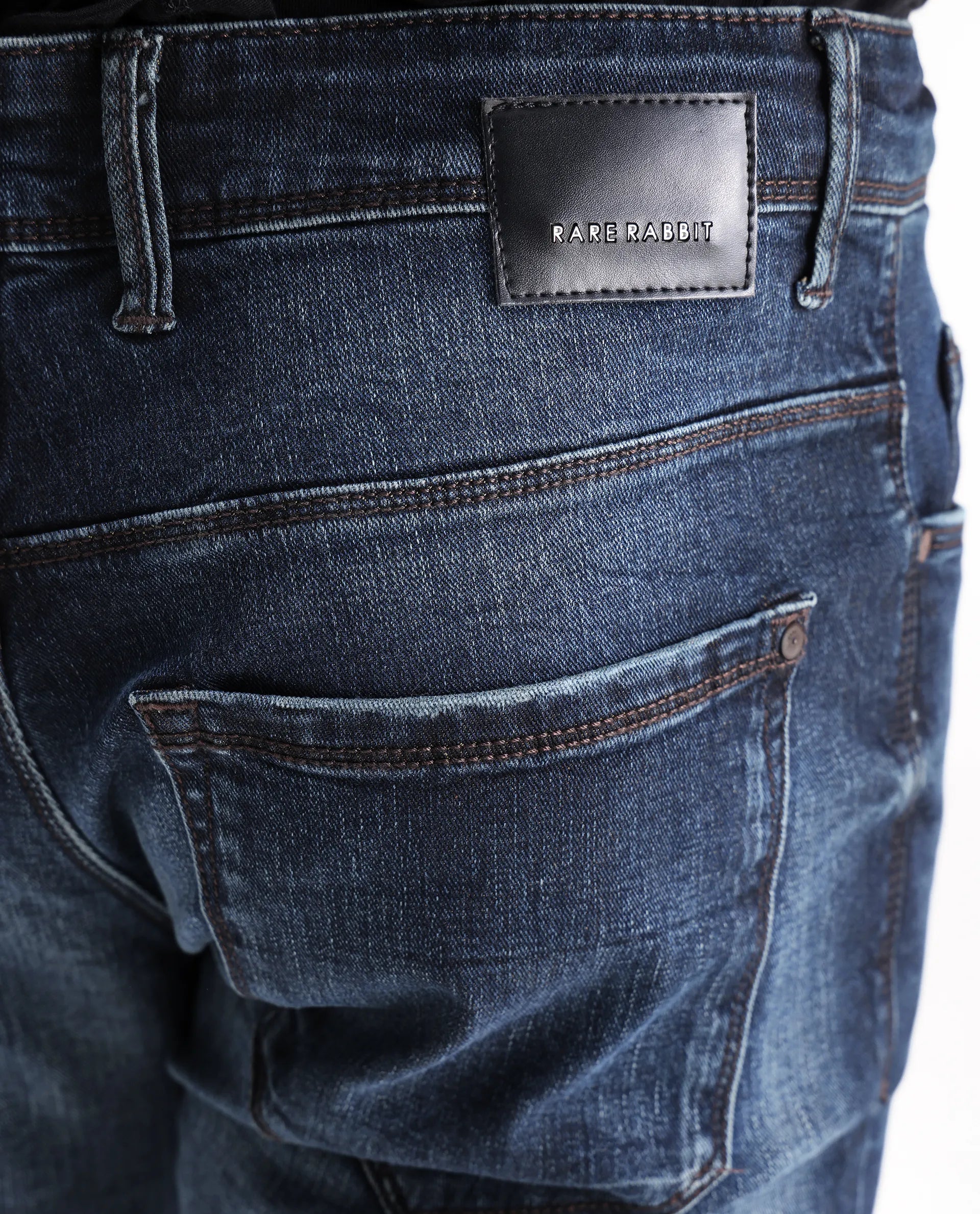Rare Rabbit Men's Parle Navy Cotton Plain Hawk Slim Fit Jeans