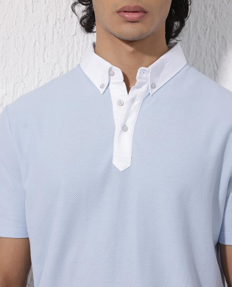 Rare Rabbit Mens Parma-2 Pastel Blue Polo Short Sleeve Solid Polo T-Shirt