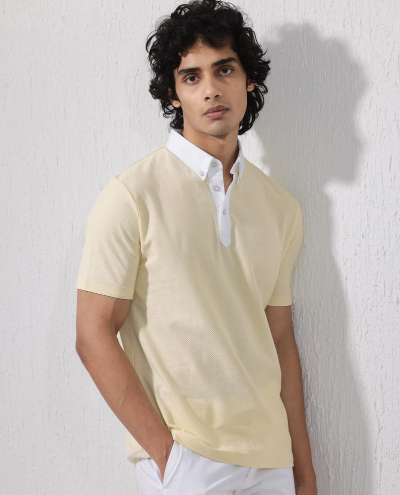 Rare Rabbit Mens Parma-2 Pastel Yellow Polo Short Sleeve Solid Polo T-Shirt