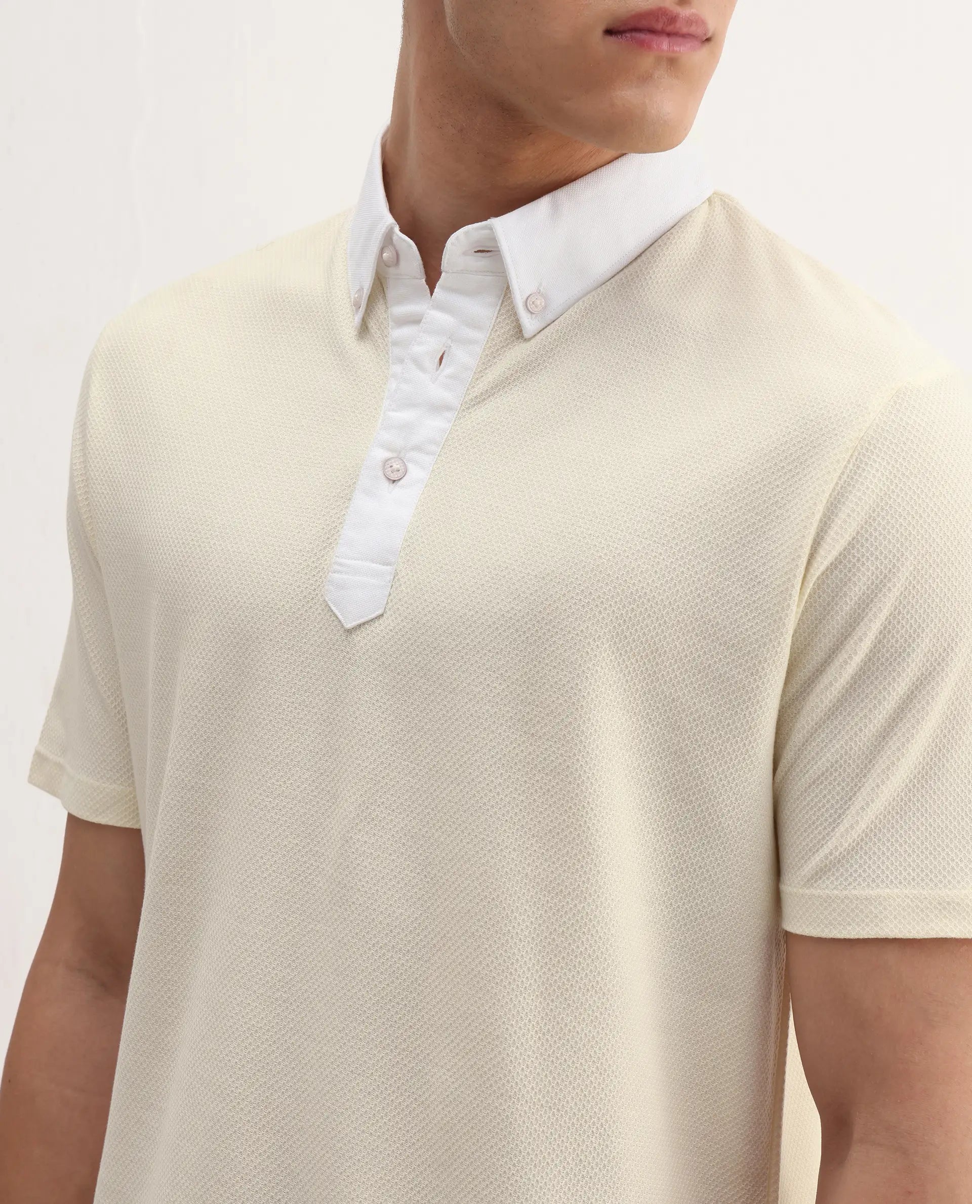 Rare Rabbit Men's Parma2 Pastel Yellow Cotton Plain Regular Fit Half Sleeve Polo