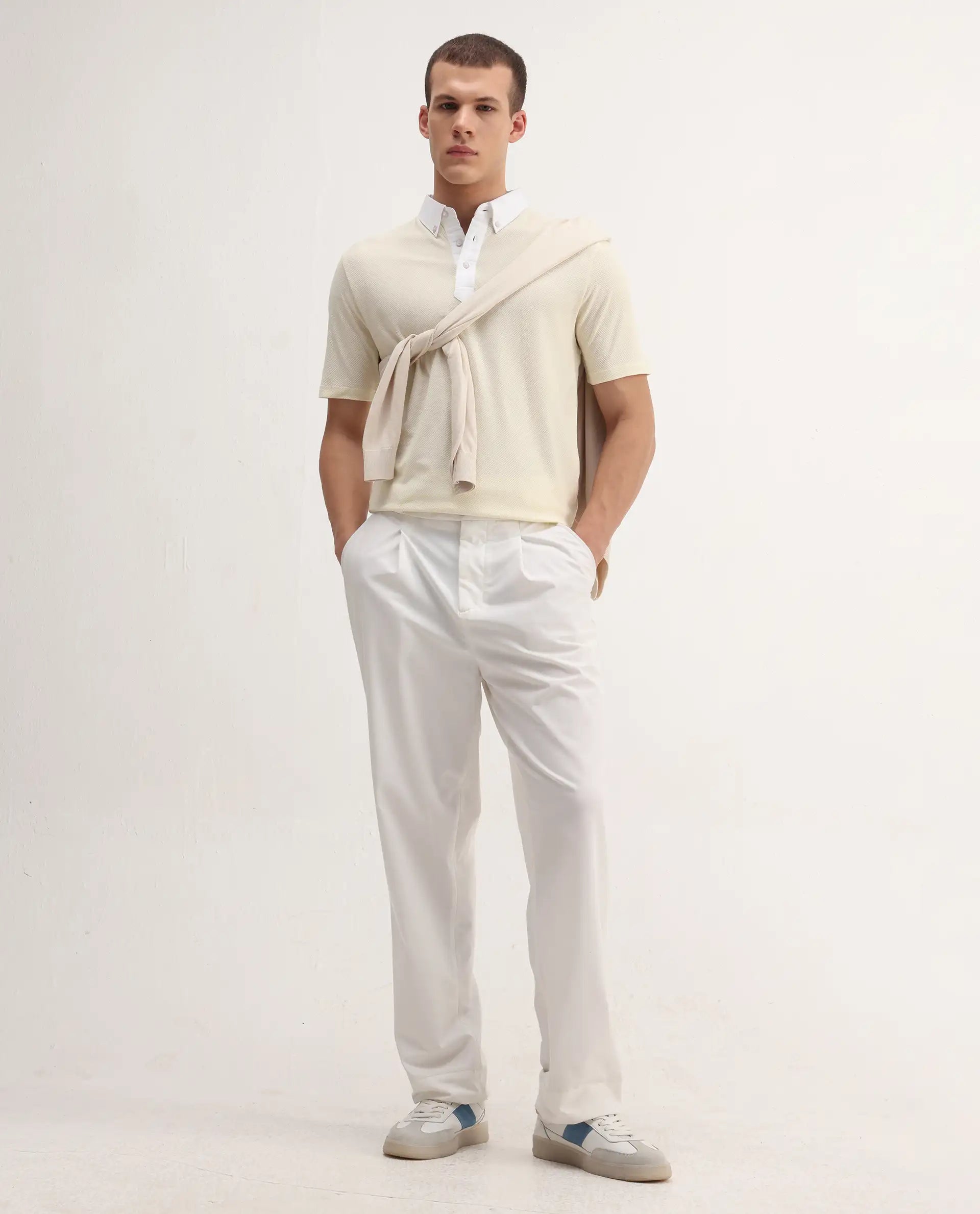 Rare Rabbit Men's Parma2 Pastel Yellow Cotton Plain Regular Fit Half Sleeve Polo