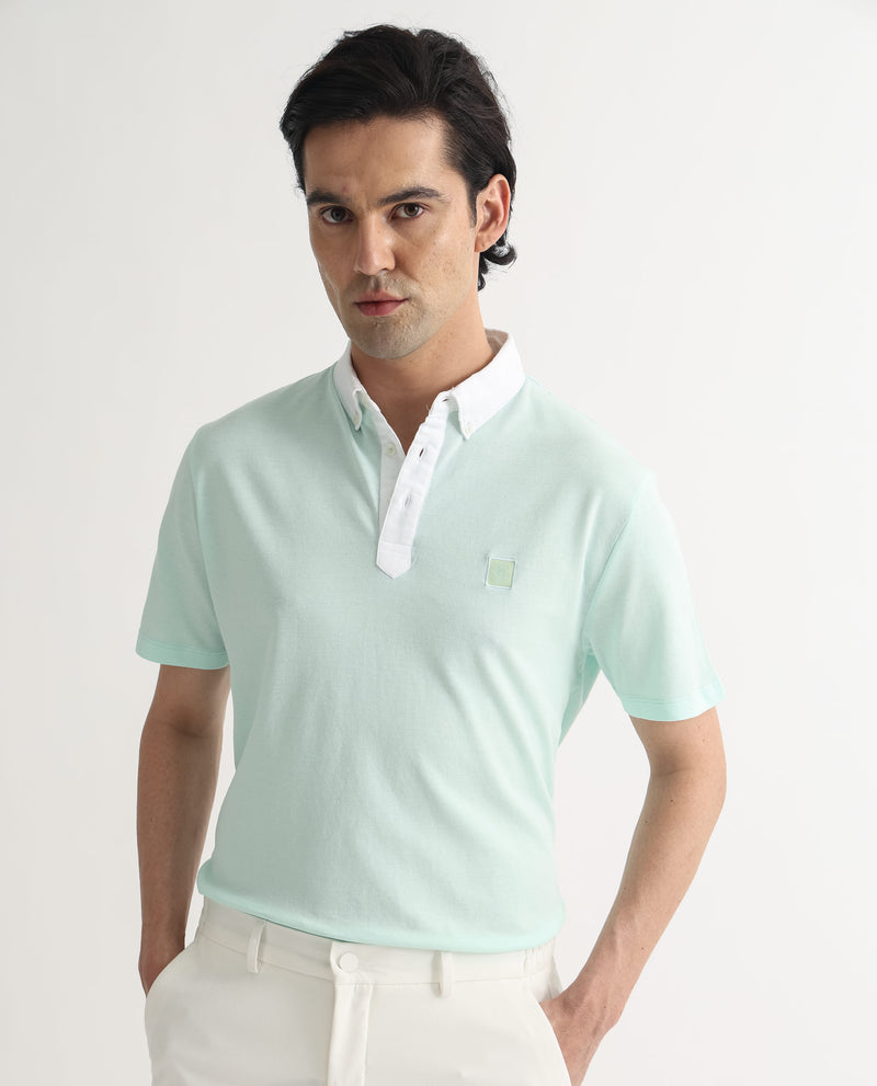 RARE RABBIT MEN'S PARMA PASTEL GREEN POLO SHORT SLEEVES COLLARED NECK  SOLID