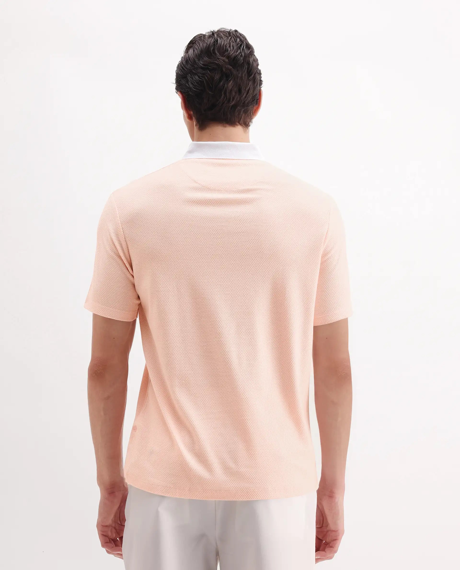 Rare Rabbit Men's Parma-3 Pastel Pink Cotton Plain Regular Fit Half Sleeve Polo