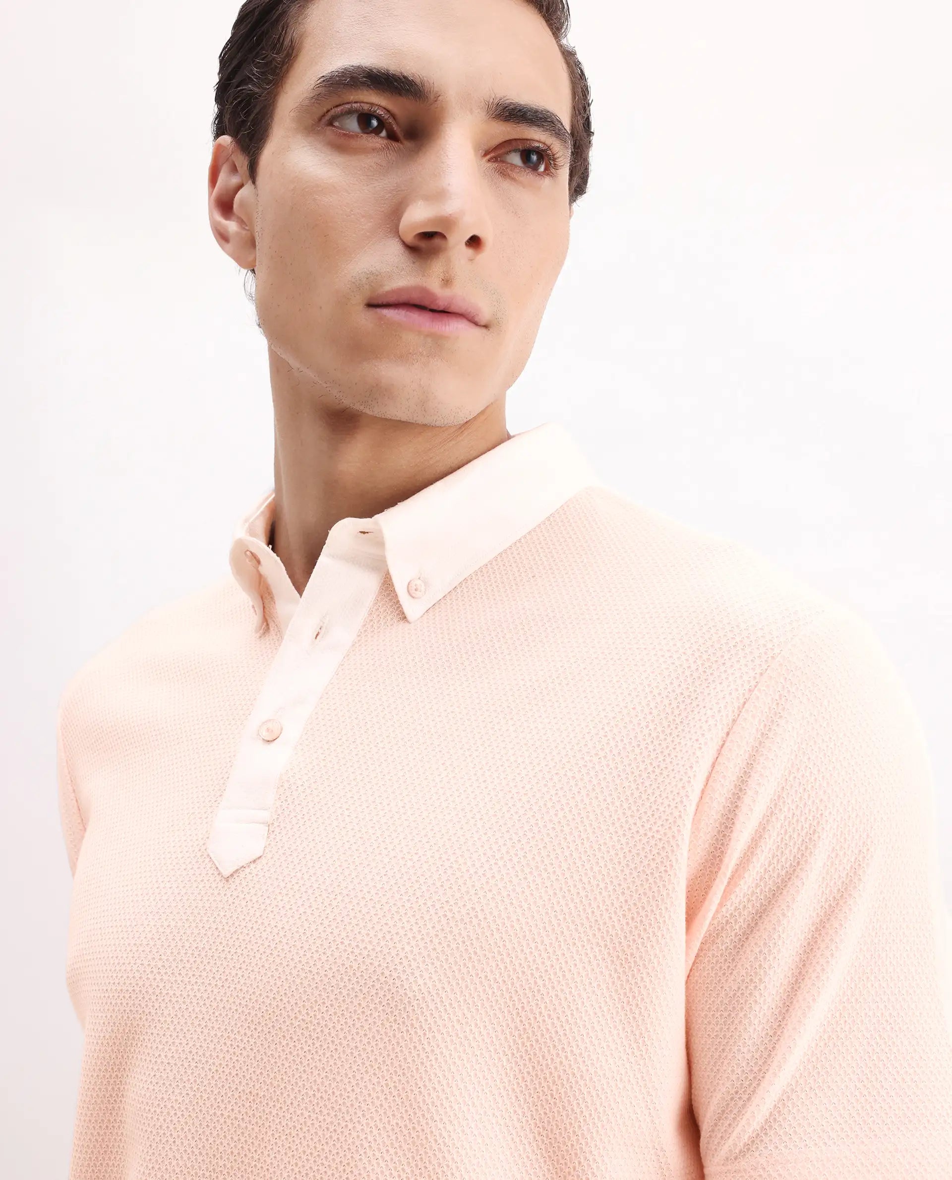 Rare Rabbit Men's Parma-3 Pastel Pink Cotton Plain Regular Fit Half Sleeve Polo