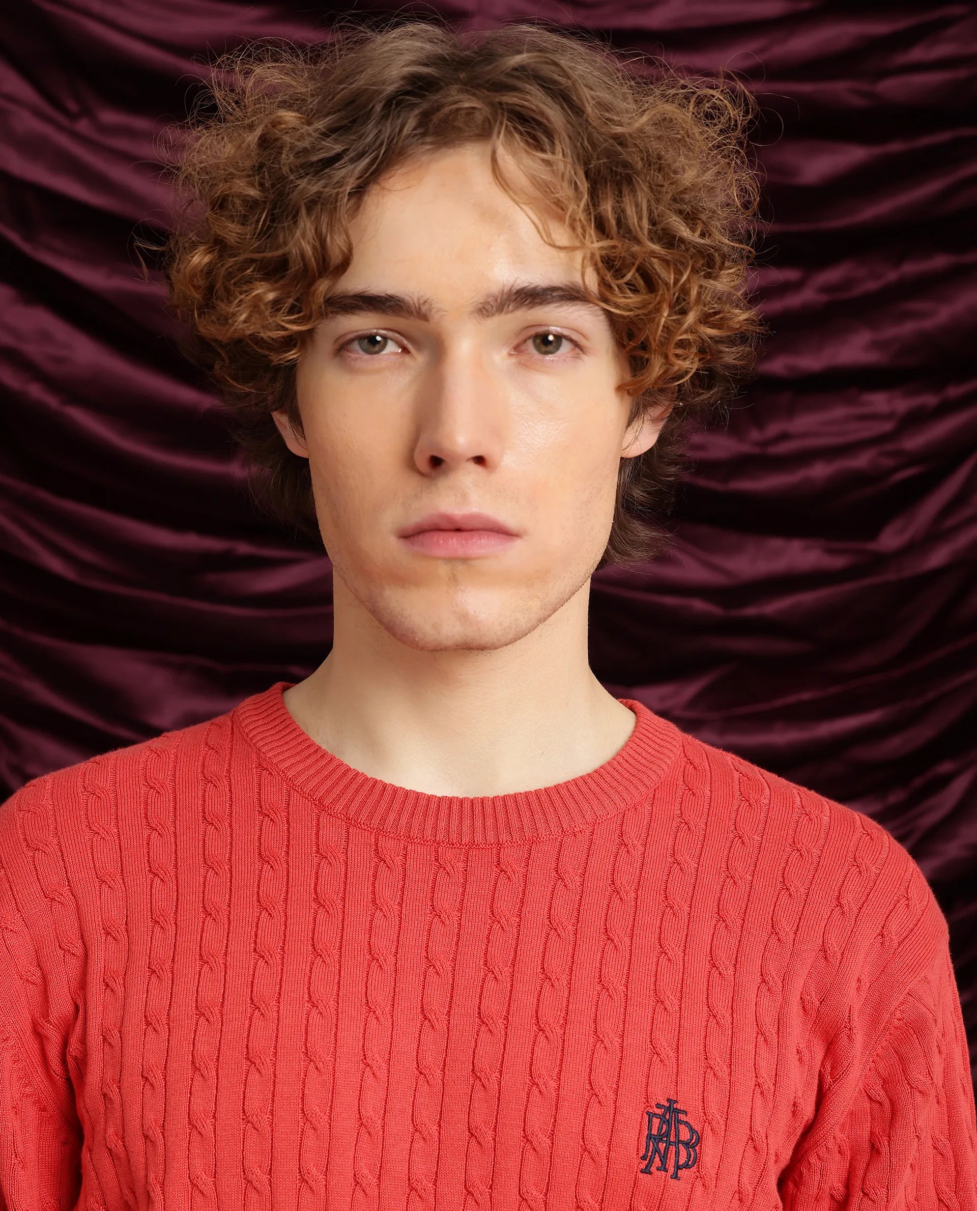 Rare Rabbit Men's Prota Orange Full Sleeve Collarless Regular Fit Plain Sweater