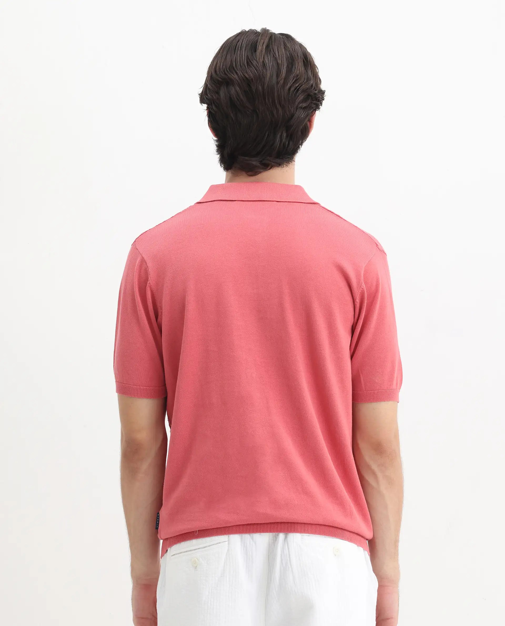 Rare Rabbit Men's Pasto Dark Peach Cotton Plain Regular Fit Half Sleeve Polo