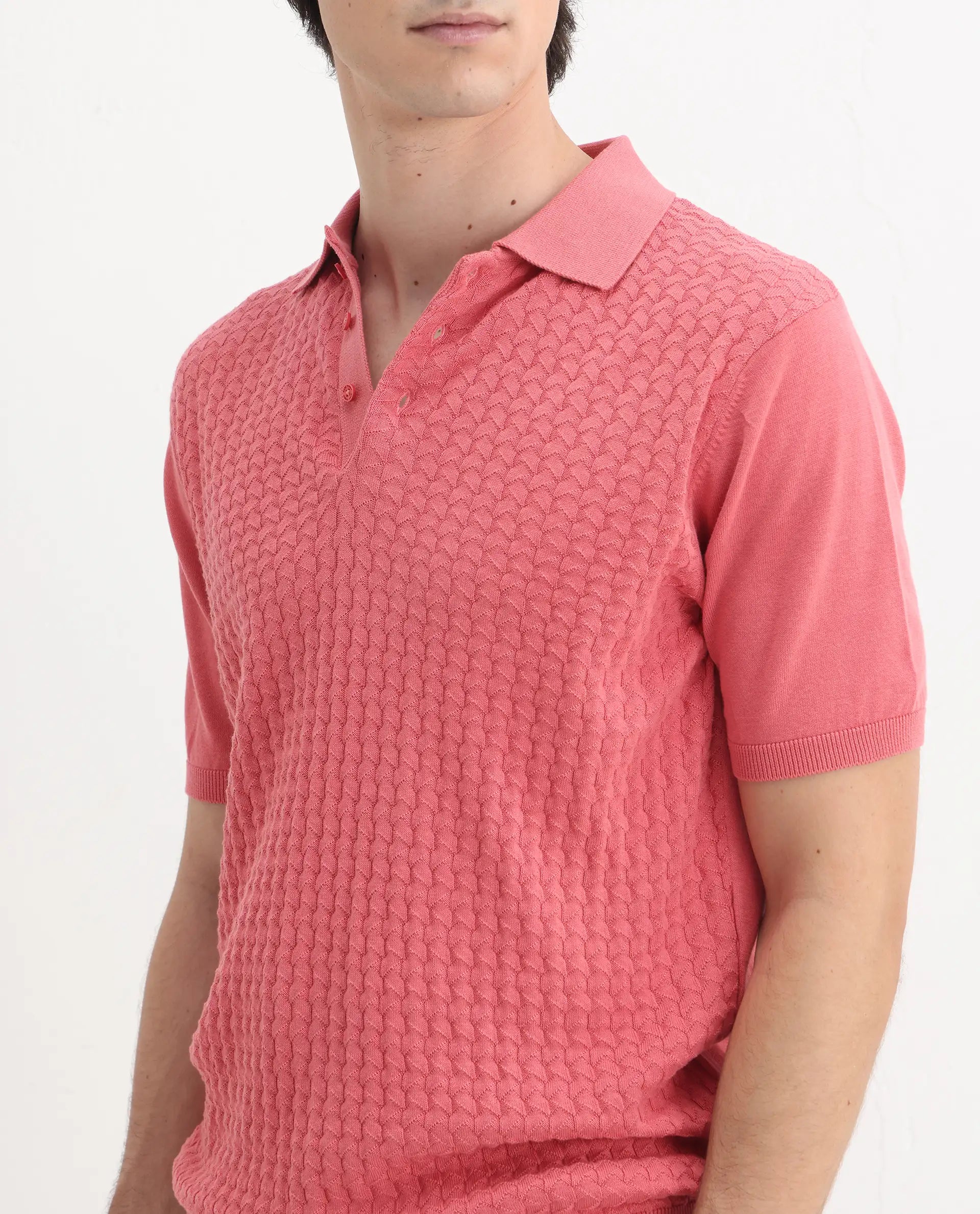 Rare Rabbit Men's Pasto Dark Peach Cotton Plain Regular Fit Half Sleeve Polo