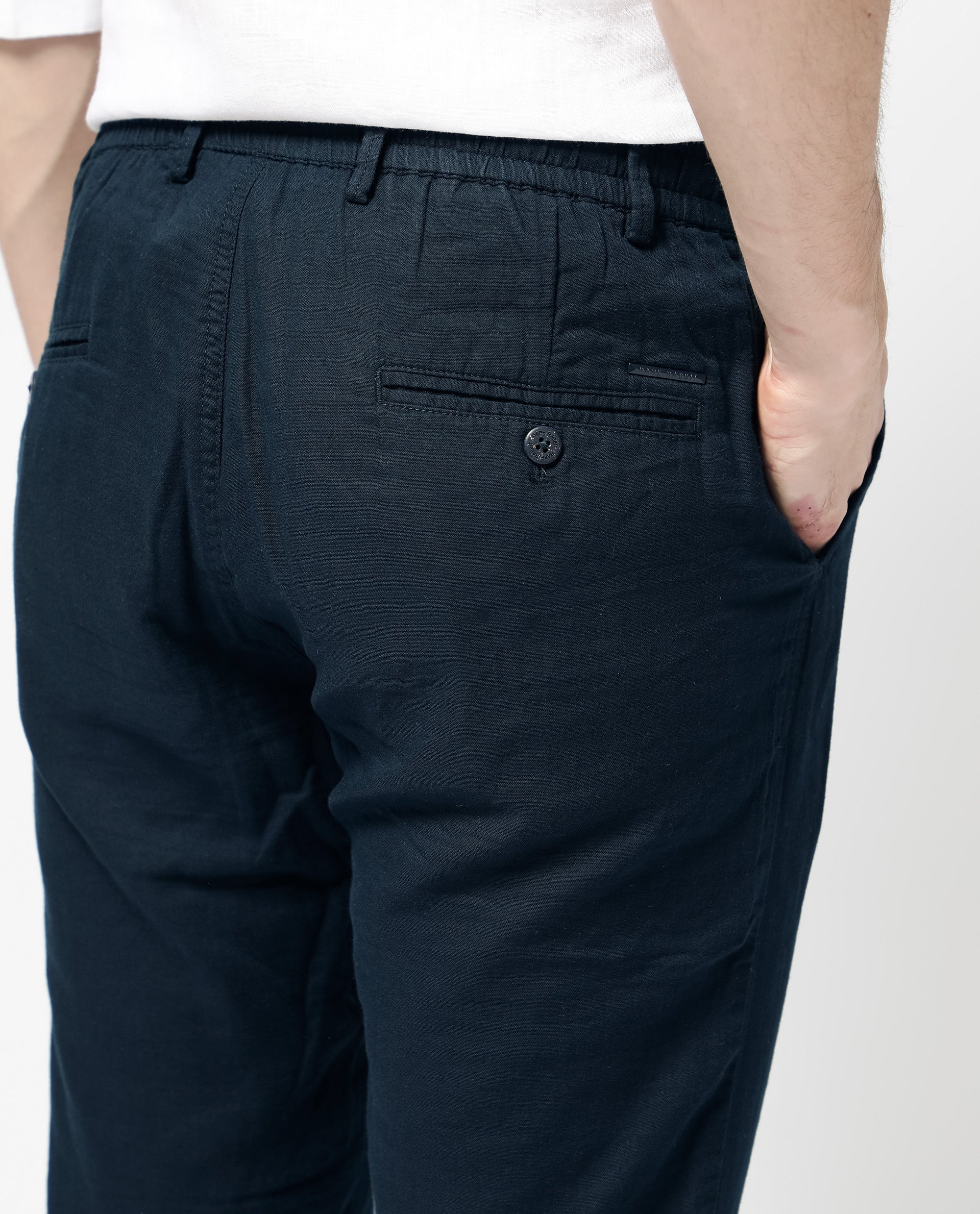 Rare Rabbit Men's Pastor-2 Navy Solid Mid-Rise With Drawstring And Elastic Waistband Regular Fit Trousers