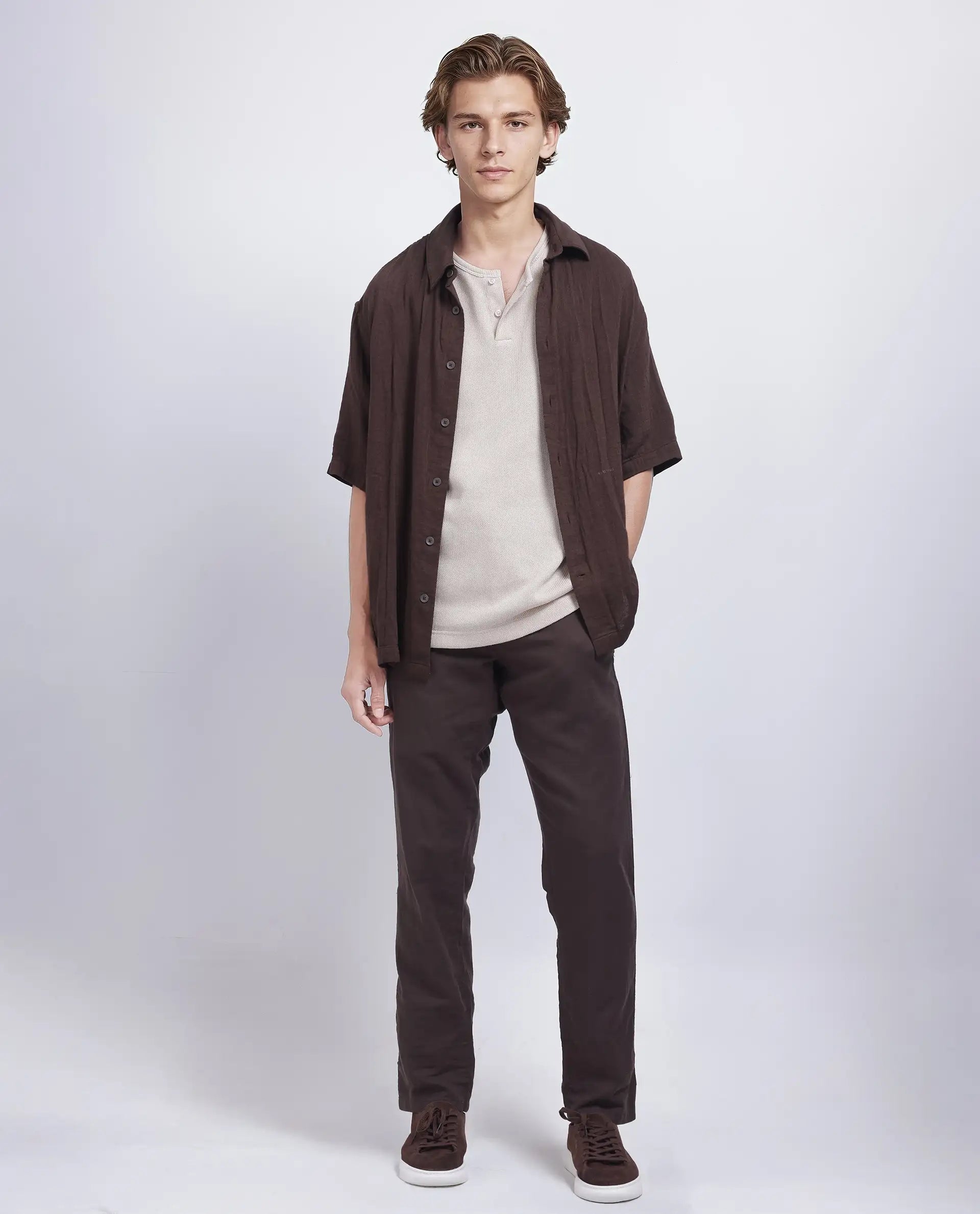 Rare Rabbit Men Pastor-25 Brown Cotton Elastane Fabric Drawstring Closure Plain Trouser