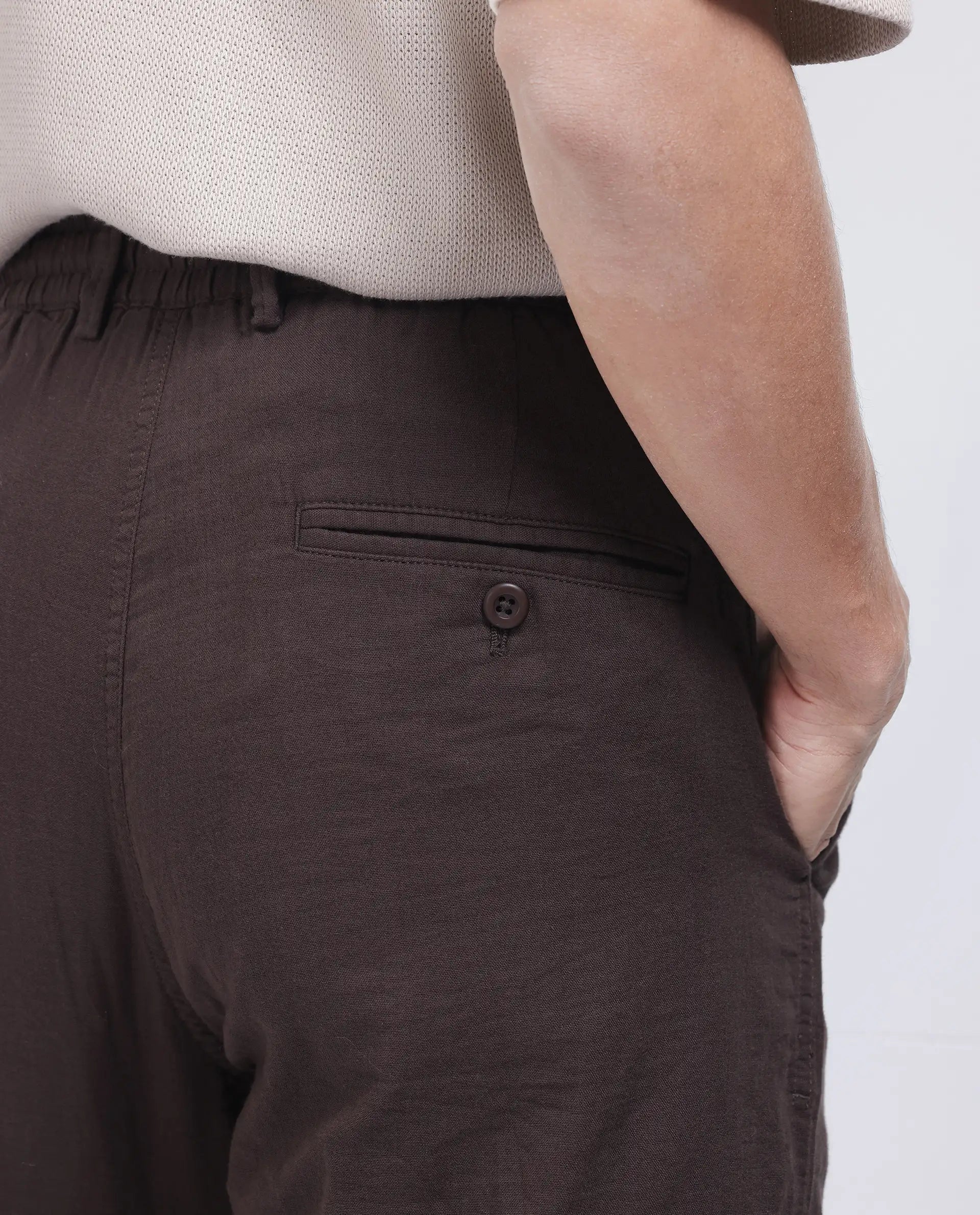 Rare Rabbit Men Pastor-25 Brown Cotton Elastane Fabric Drawstring Closure Plain Trouser