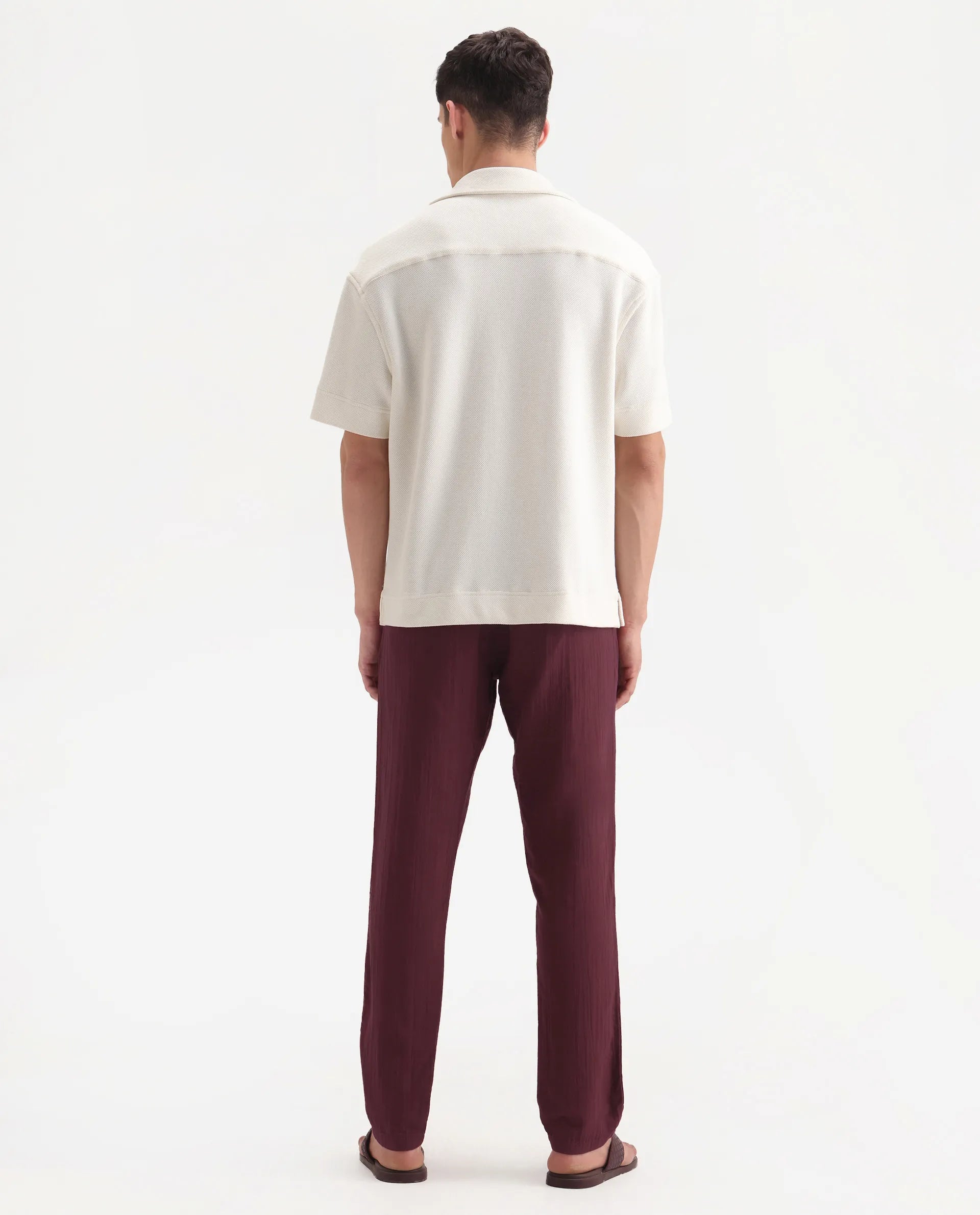 Rare Rabbit Men's Pastor-3 Dark Maroon Cotton Plain Regular Fit Trouser