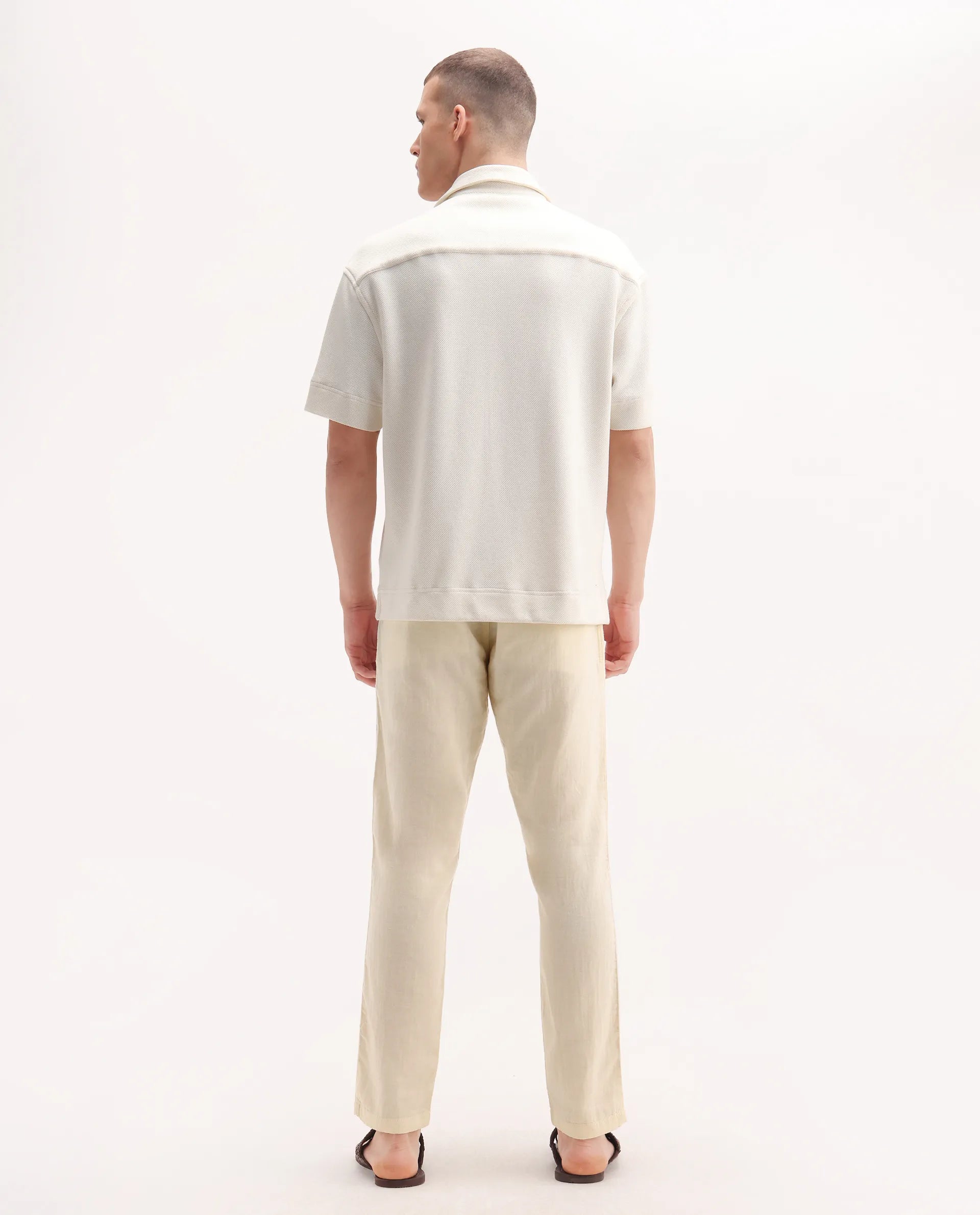 Rare Rabbit Men's Pastor-3 Off White Cotton Plain Regular Fit Trouser