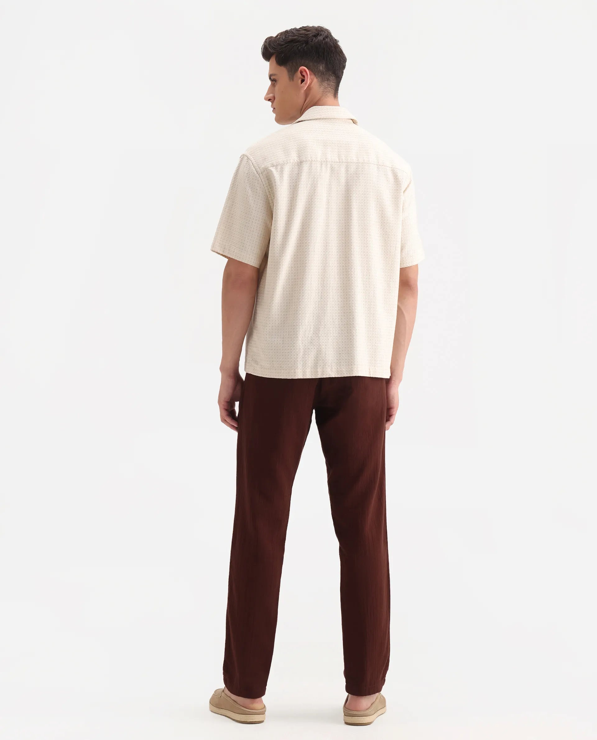 Rare Rabbit Men's Pastor-3 Rust Cotton Plain Regular Fit Trouser