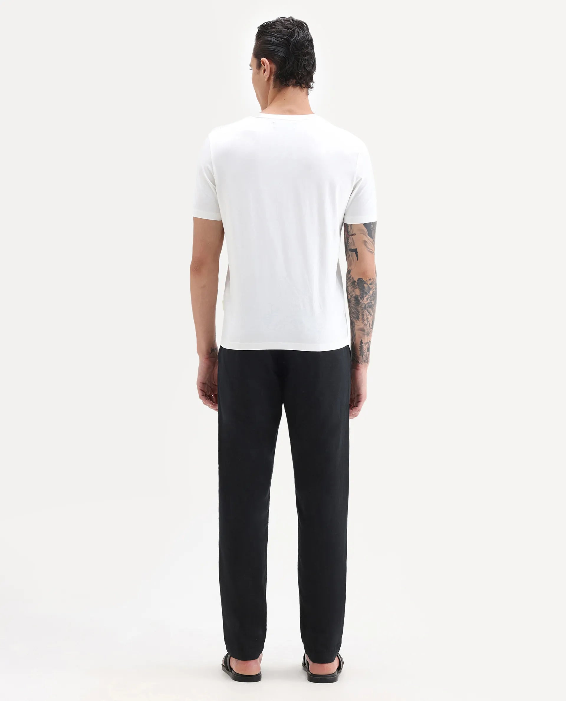 Rare Rabbit Men's Pastor-Aw25 Black Cotton Plain Regular Fit Trouser