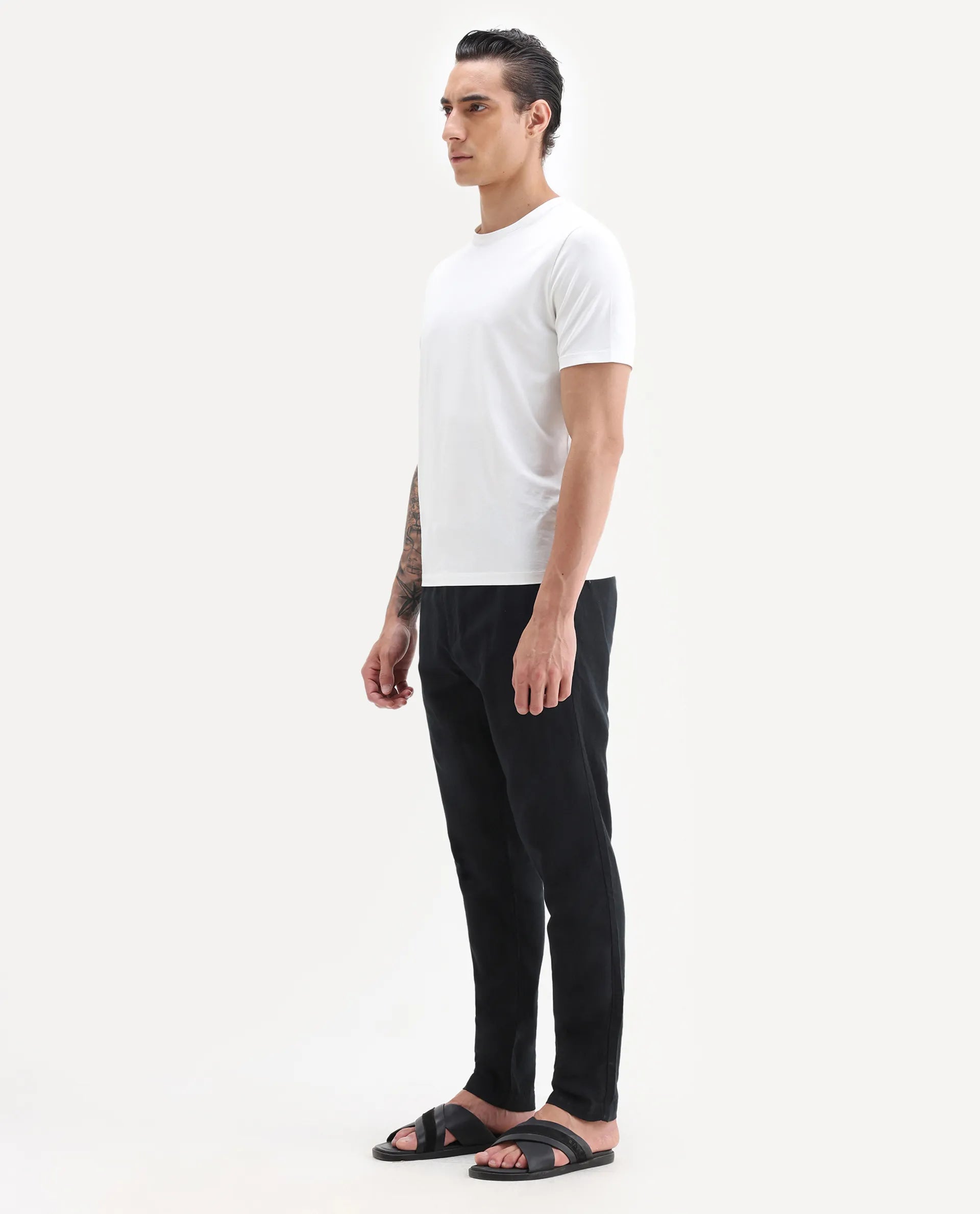 Rare Rabbit Men's Pastor-Aw25 Black Cotton Plain Regular Fit Trouser