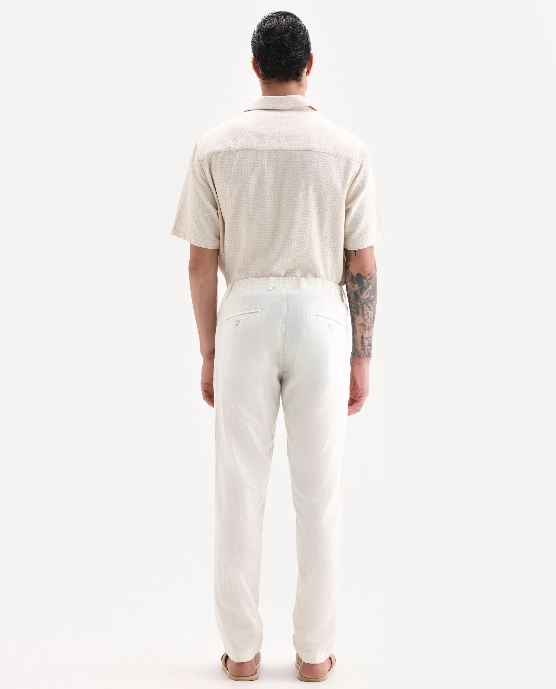 Rare Rabbit Men's Pastor-Aw25 Off White Cotton Plain Regular Fit Trouser