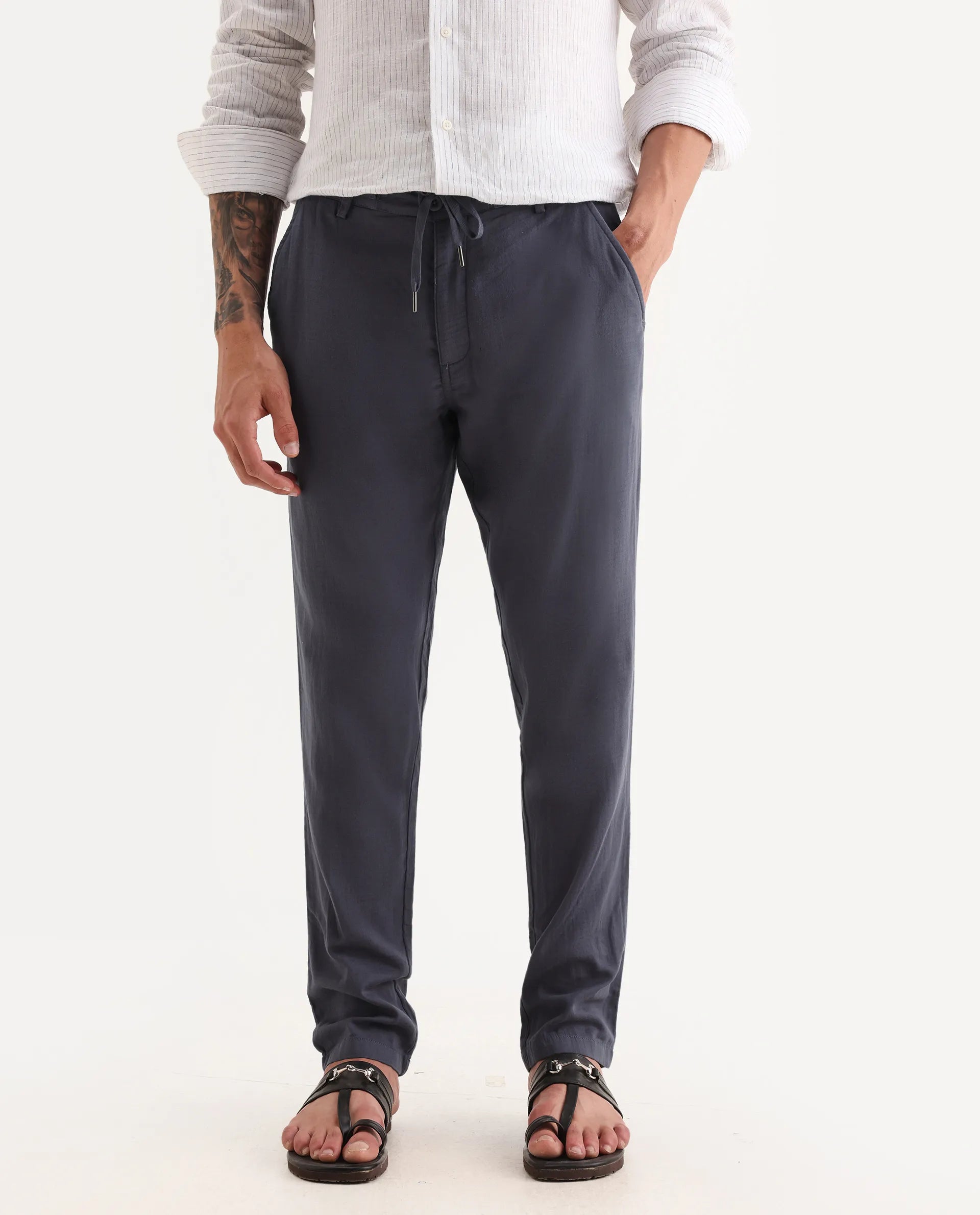 Rare Rabbit Men's Pastor-Aw25 Dusky Purple Cotton Plain Regular Fit Trouser