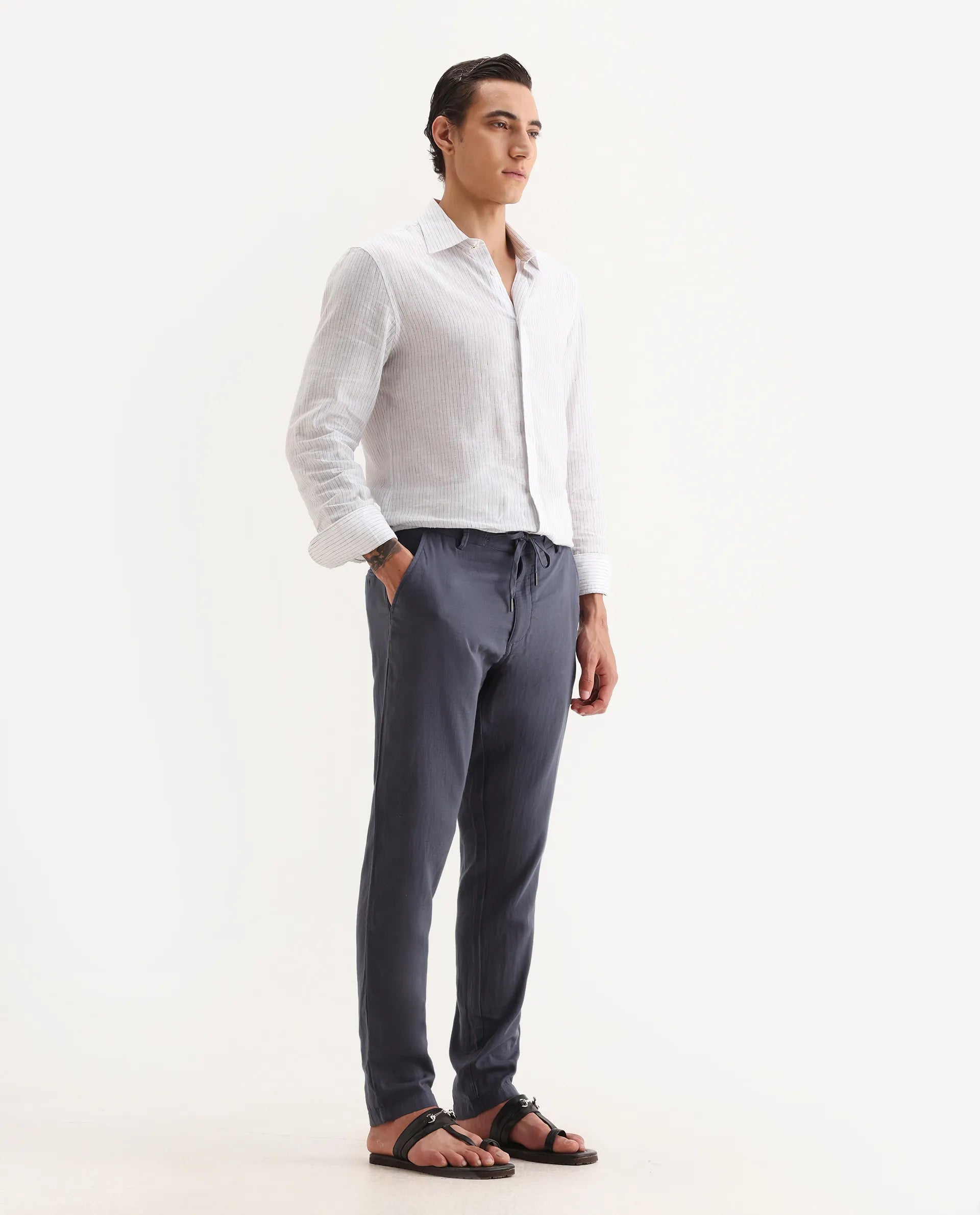 Rare Rabbit Men's Pastor-Aw25 Dusky Purple Cotton Plain Regular Fit Trouser