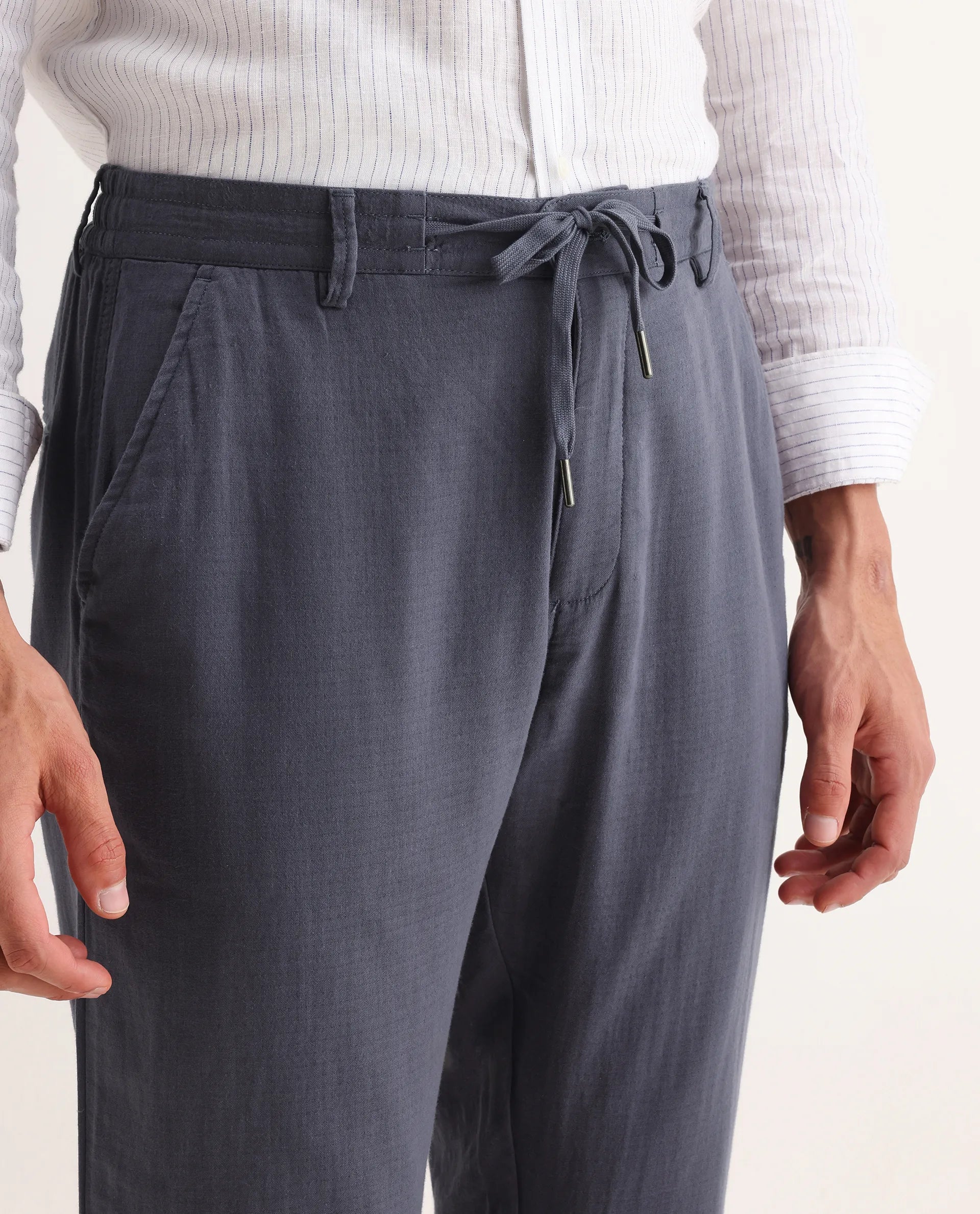 Rare Rabbit Men's Pastor-Aw25 Dusky Purple Cotton Plain Regular Fit Trouser