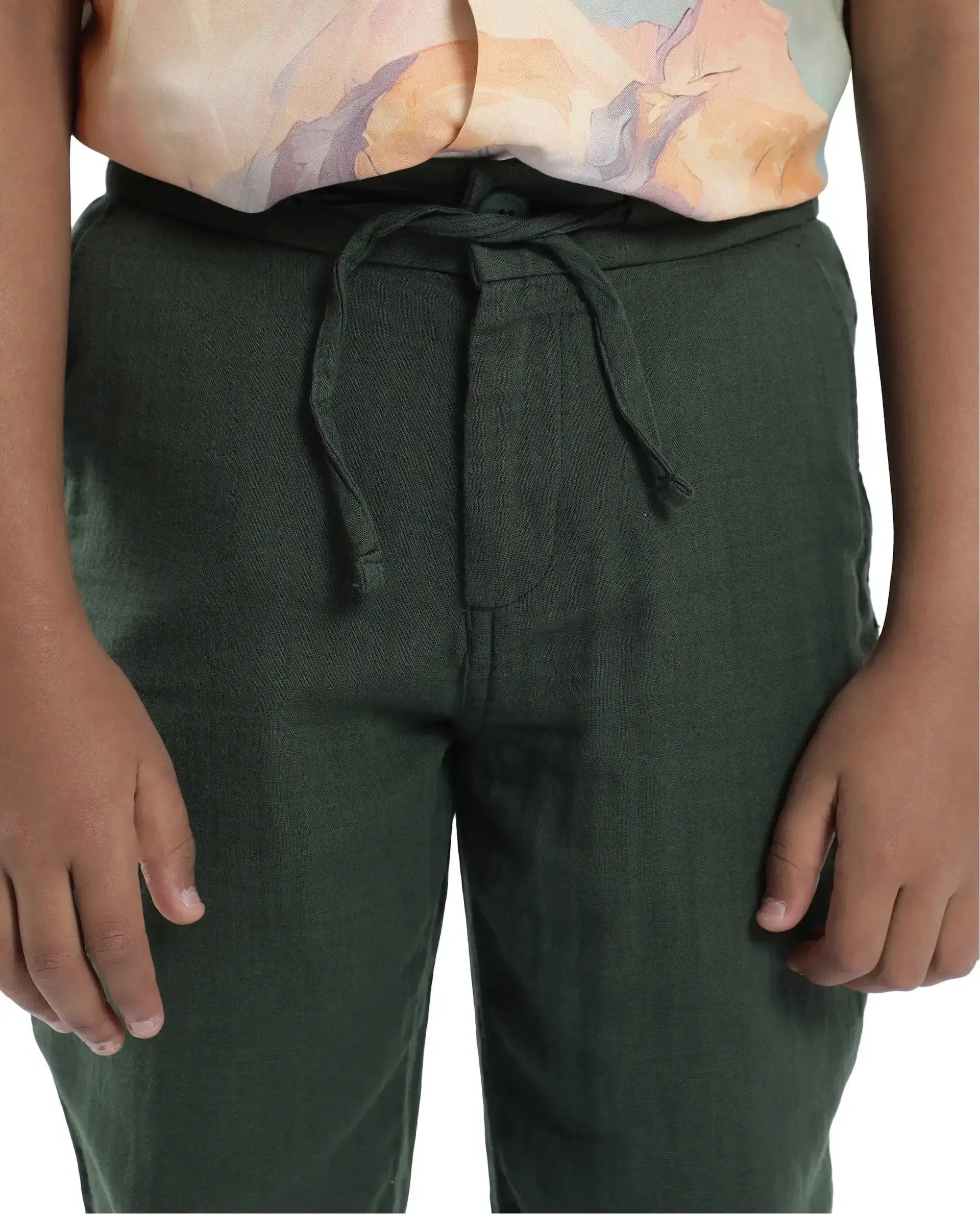 Rare Ones Kids Pastor-K Dusky Green Cotton Regular Fit Solid Trouser