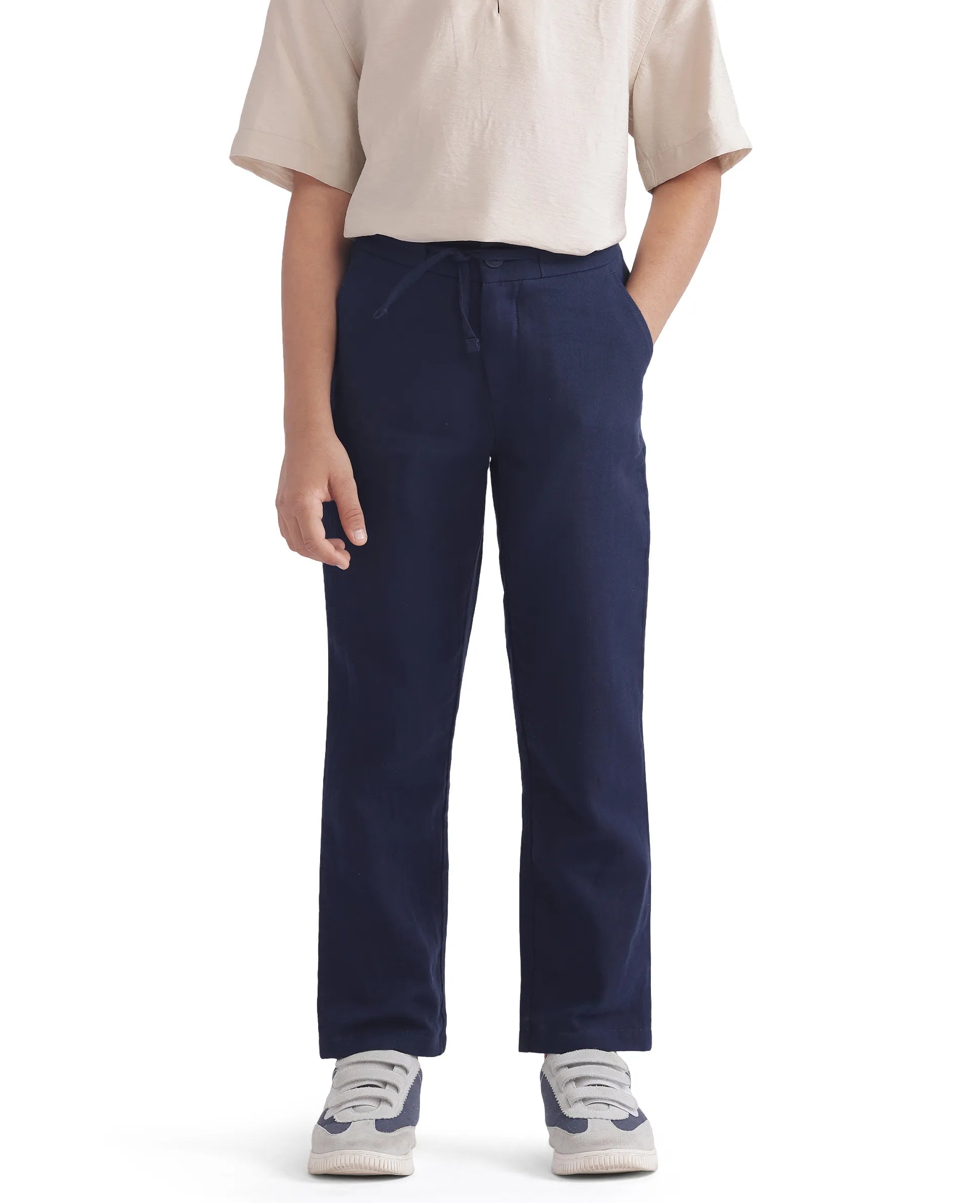Rare Ones Kids Pastor-K Dark Navy Cotton Regular Fit Solid Trouser