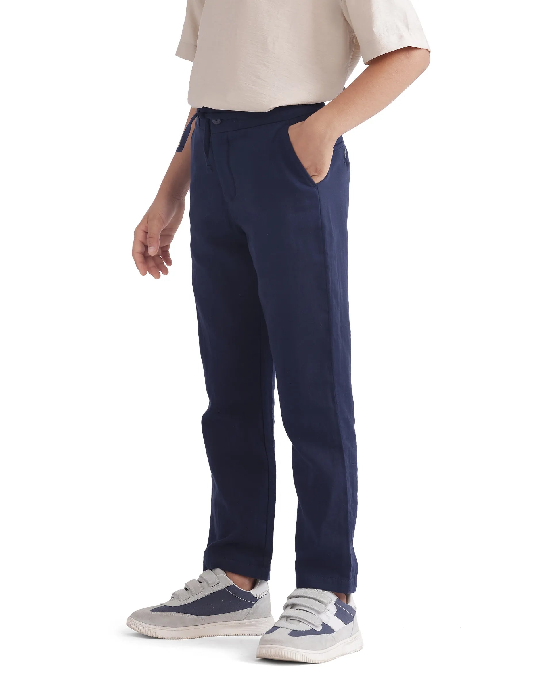 Rare Ones Kids Pastor-K Dark Navy Cotton Regular Fit Solid Trouser