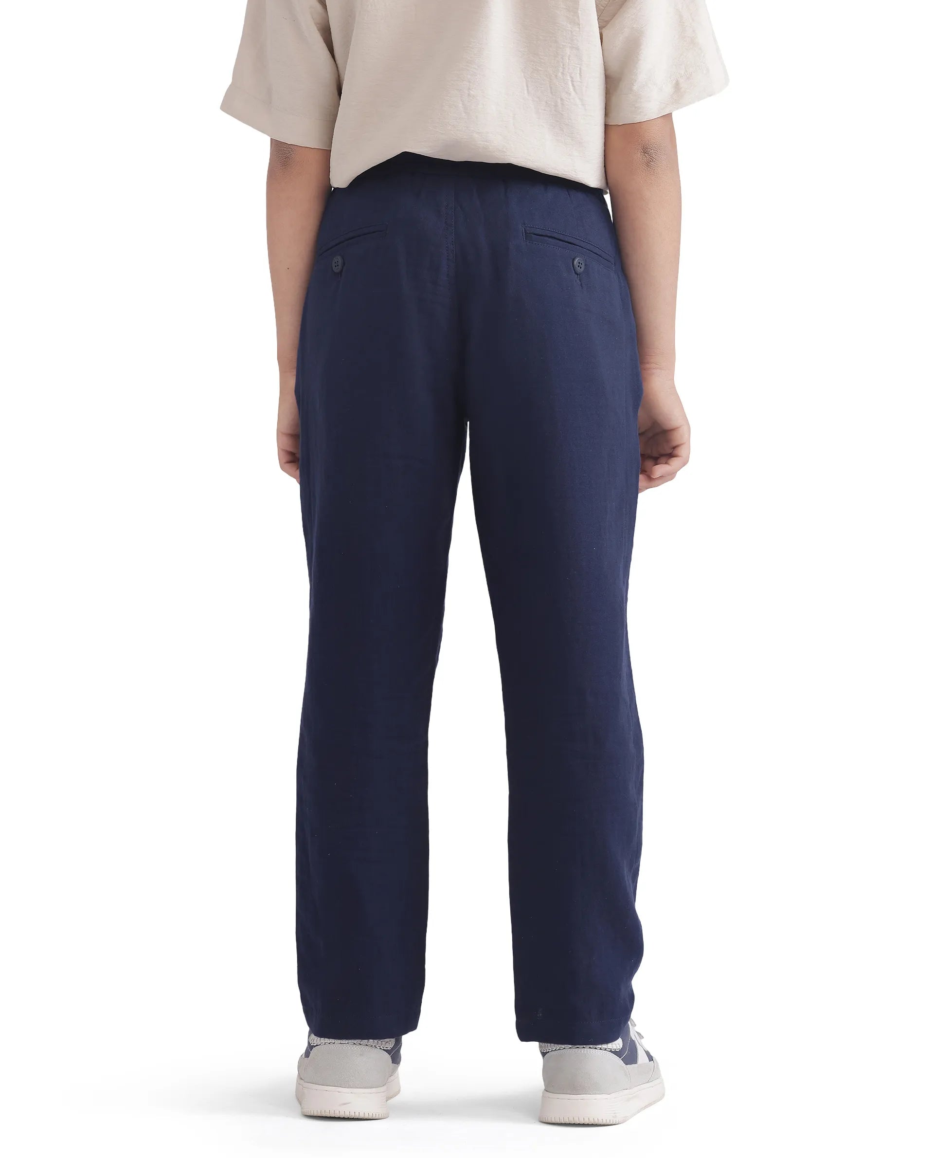 Rare Ones Kids Pastor-K Dark Navy Cotton Regular Fit Solid Trouser