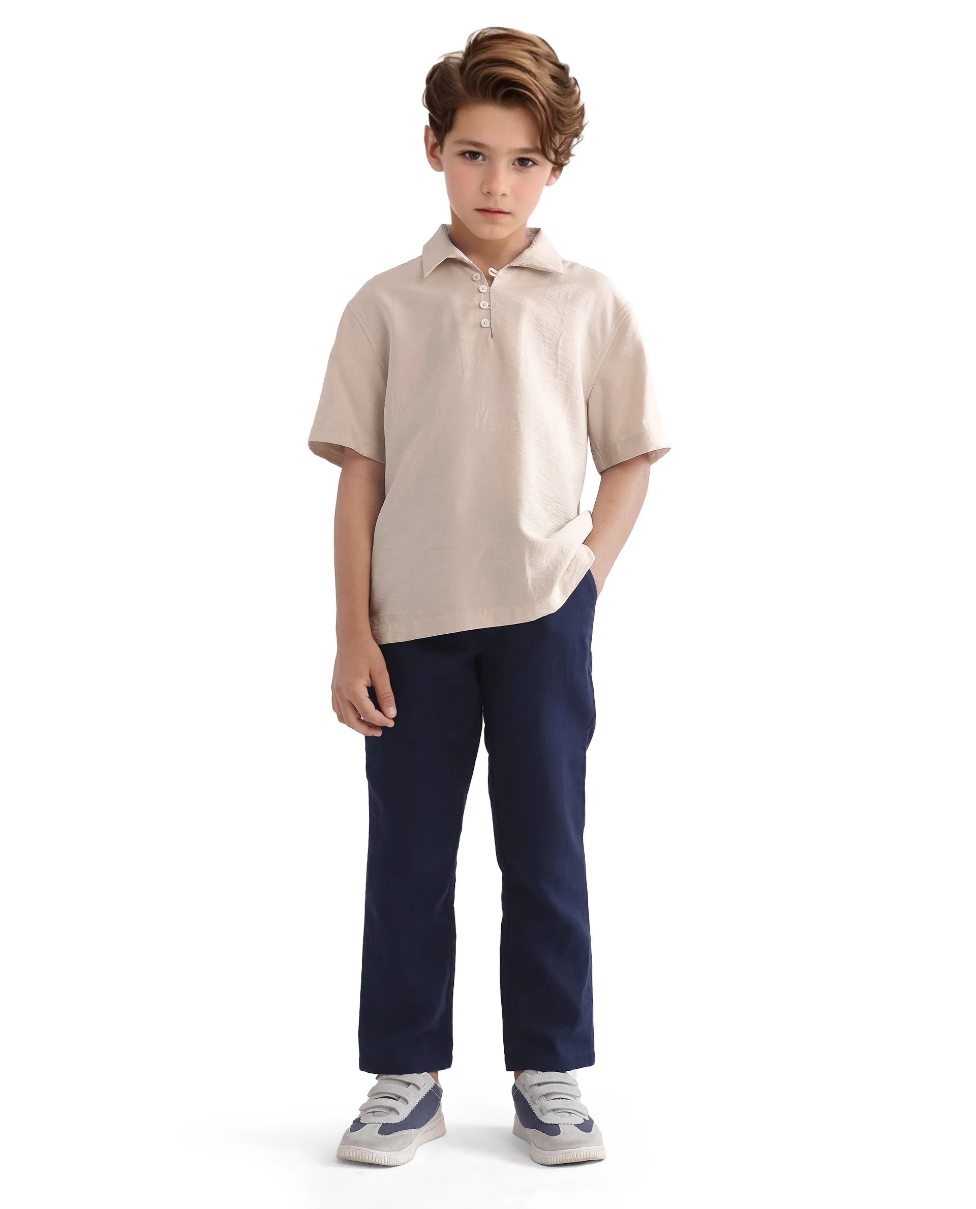 Rare Ones Kids Pastor-K Dark Navy Cotton Regular Fit Solid Trouser